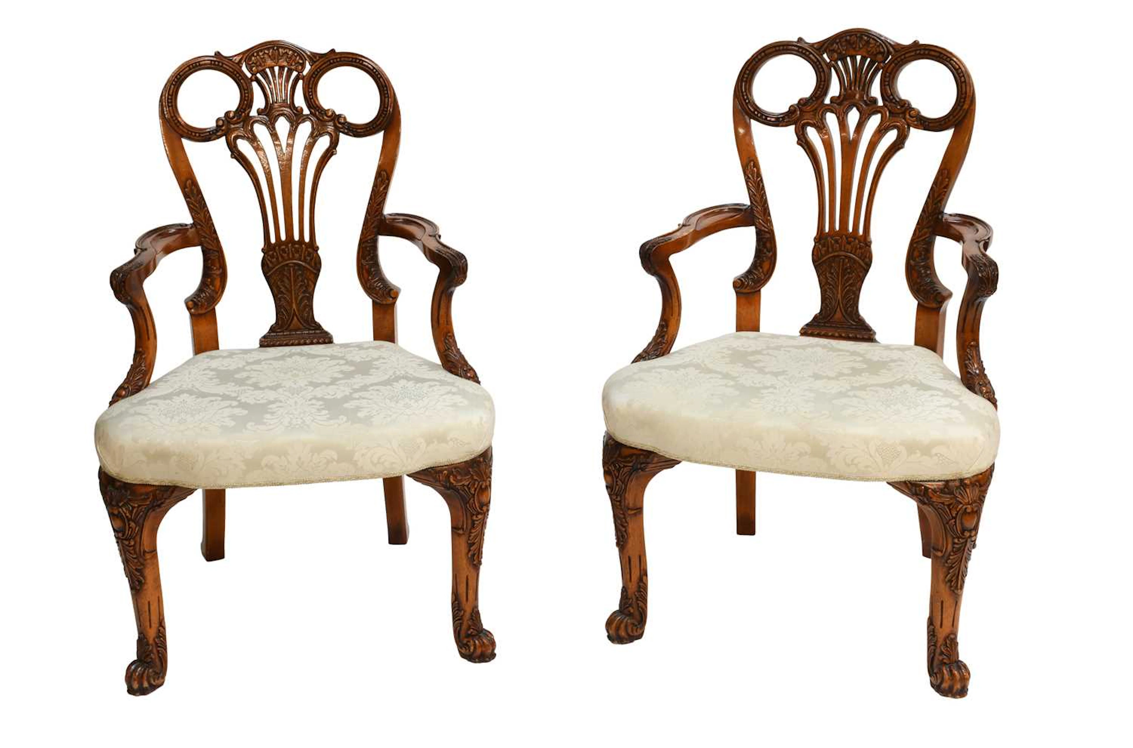 A Pair of Reproduction Mahogany Carver Armchairs