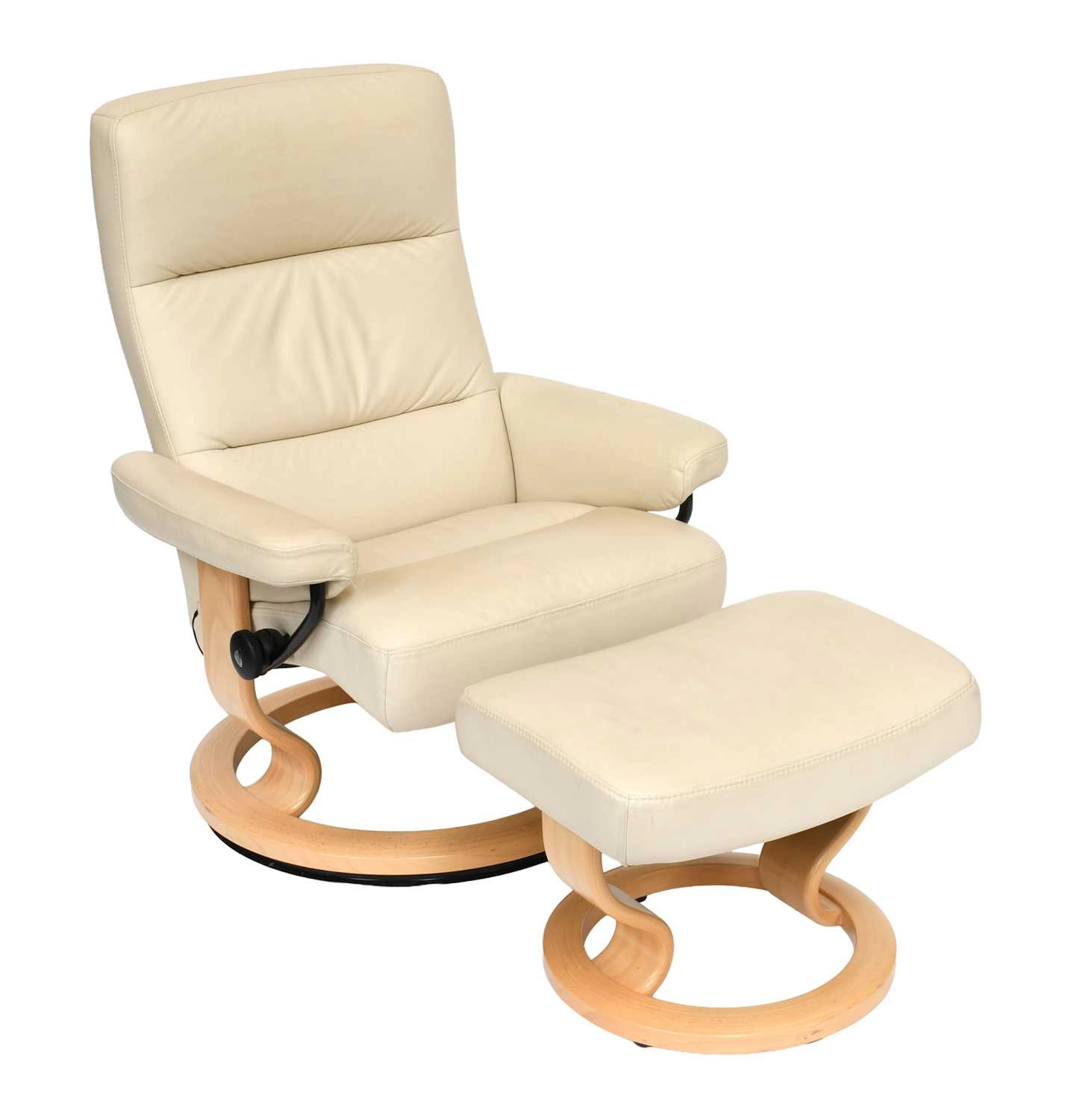 A Stressless Cream Leather Reclining Armchair