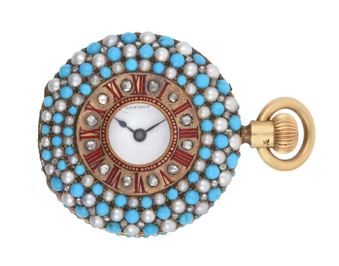 A Lady's 18 Carat Gold Turquoise, Split Pearl and Diamond Set Half