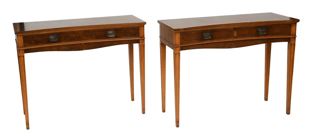 A Pair of 19th Century Style Crossbanded Yewwood Side Tables