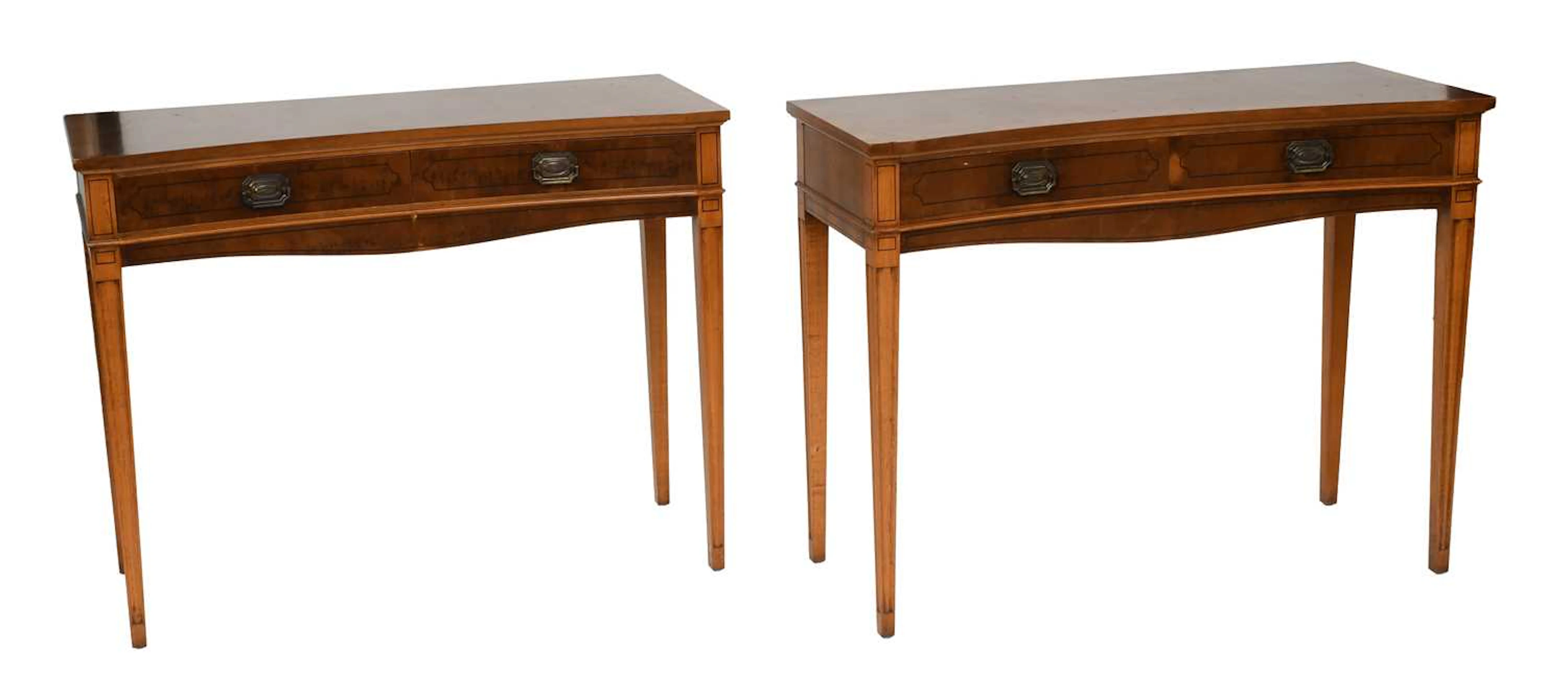 A Pair of 19th Century Style Crossbanded Yewwood Side Tables