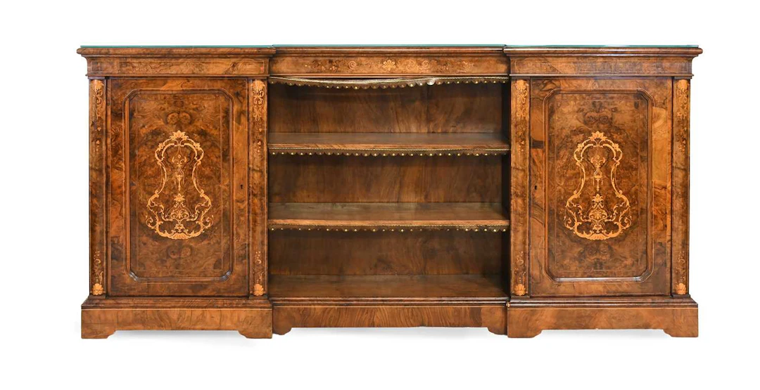 A Victorian Figured Walnut, Burr Walnut and Marquetry-Inlaid Inverted