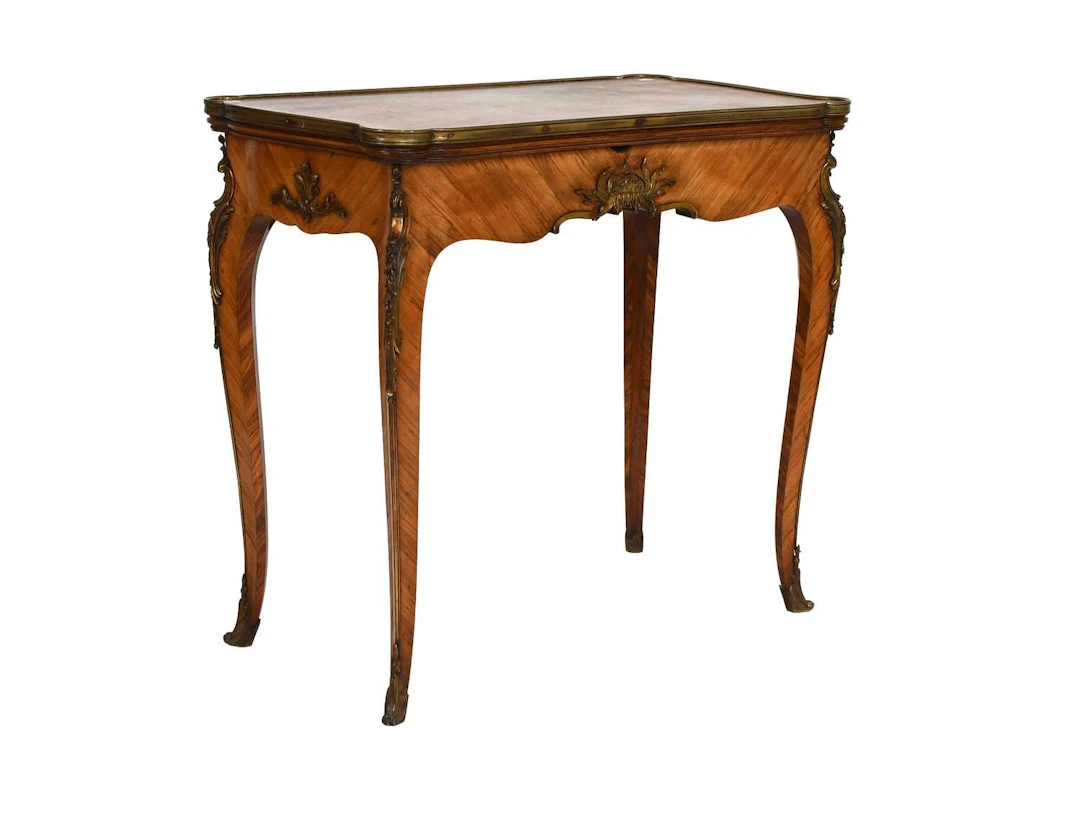 A Kingwood and Rosewood, Parquetry-Decorated and Gilt-Metal-Mounted