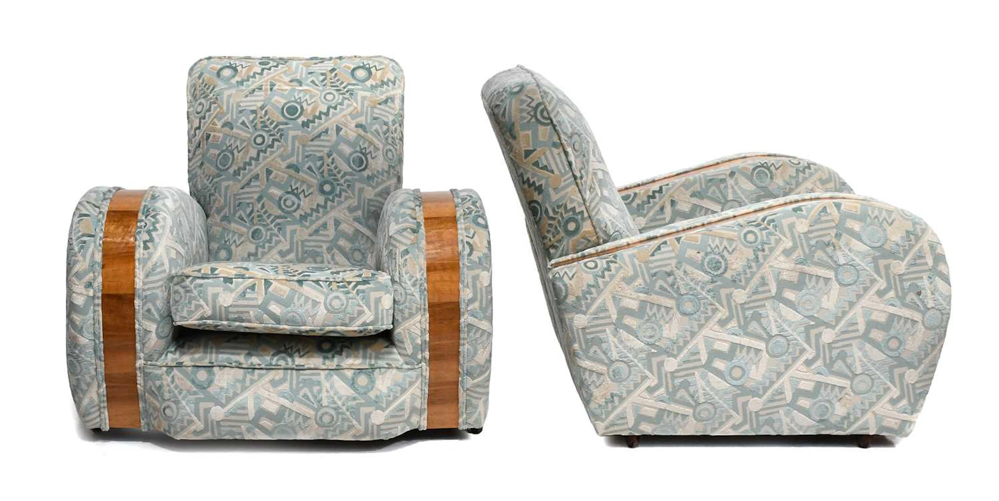A Pair of Art Deco Walnut Lounge Chairs