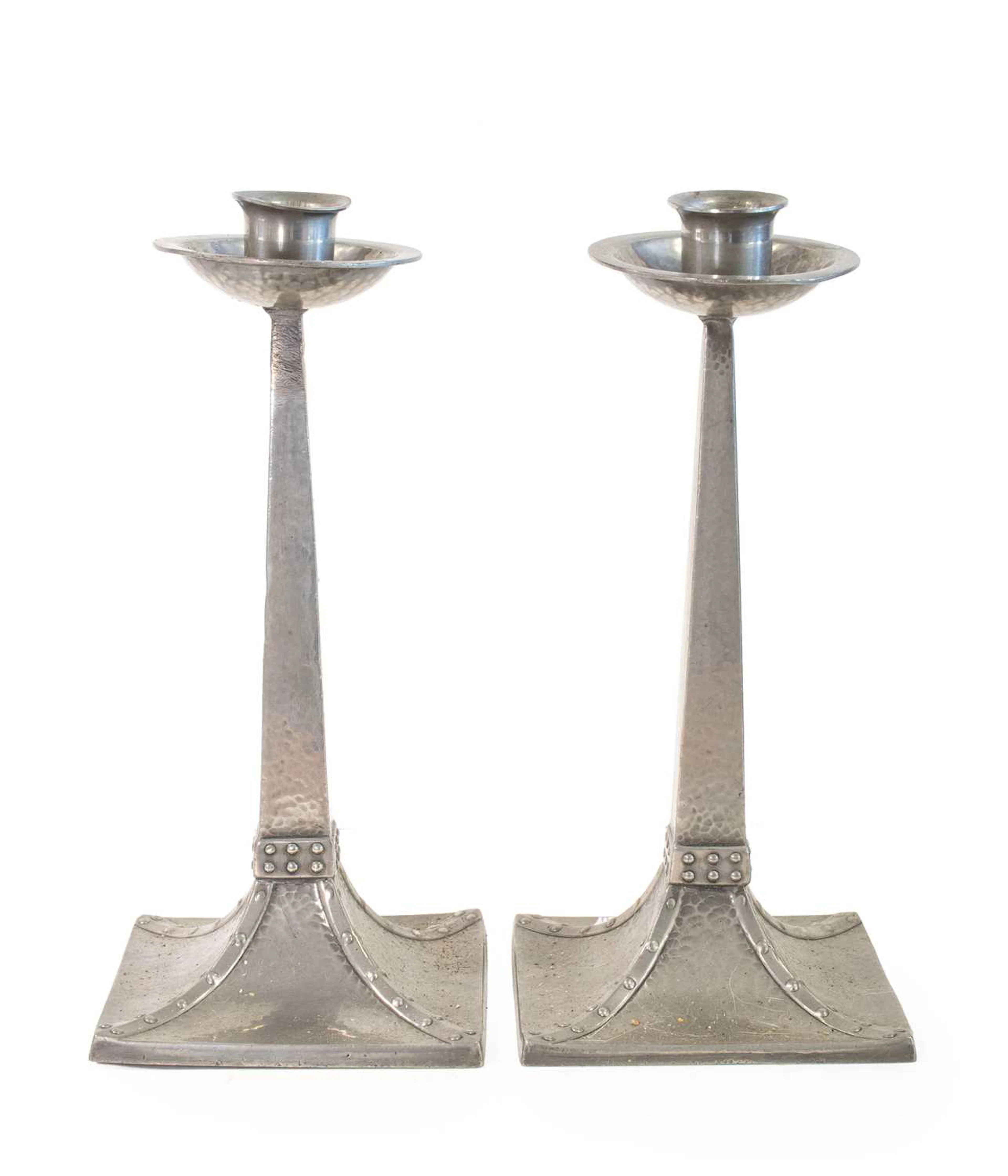 A Pair of Arts & Crafts Pewter Candlesticks