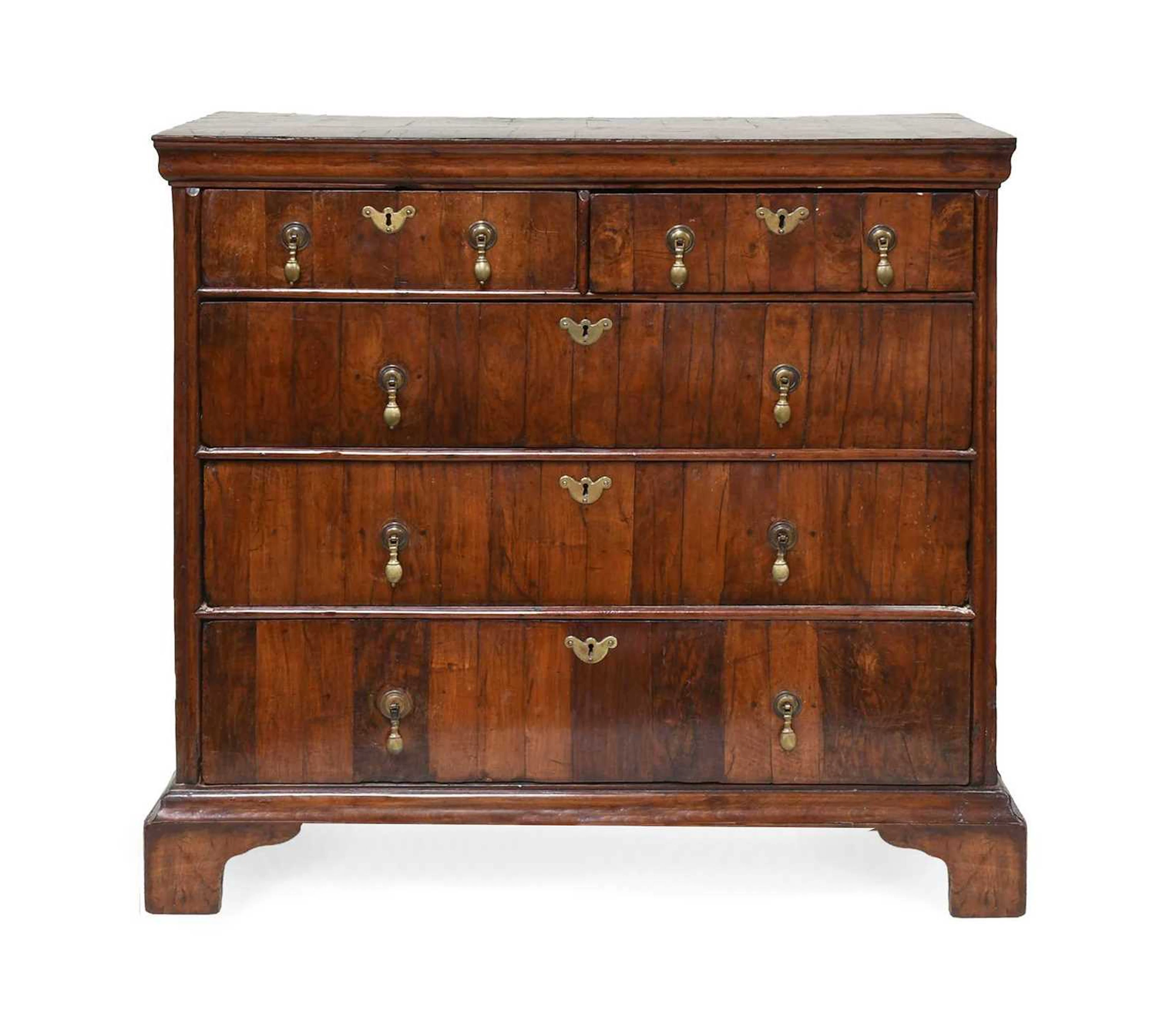 A George I Figured Walnut, Burr Walnut and Fruitwood Straight-Front