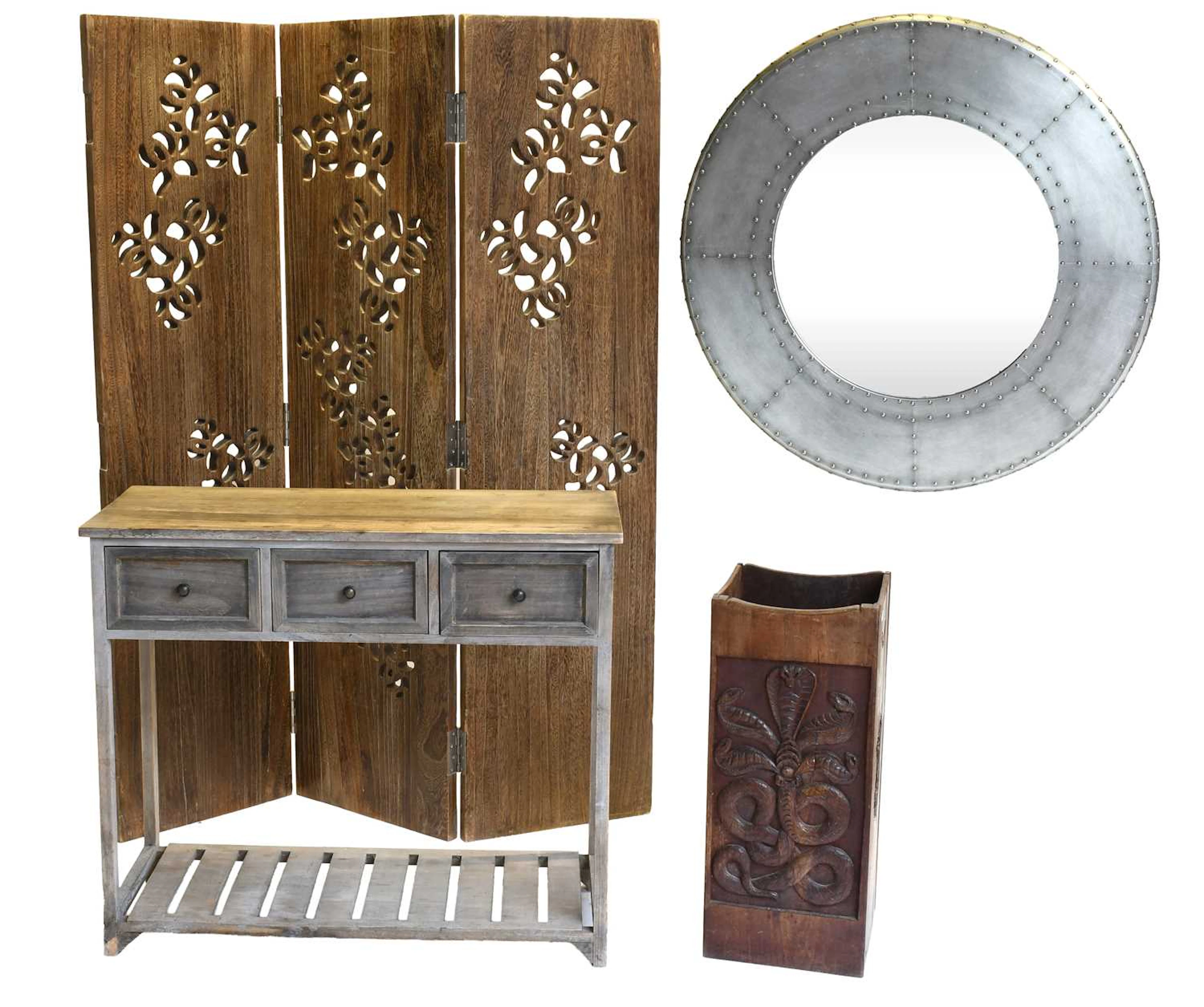 A Reclaimed Wood Three-Drawer Console Table, 20th Century