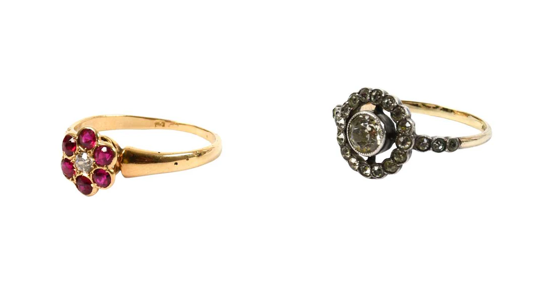 A Synthetic Ruby and Diamond Cluster Ring, A Paste Cluster Ring