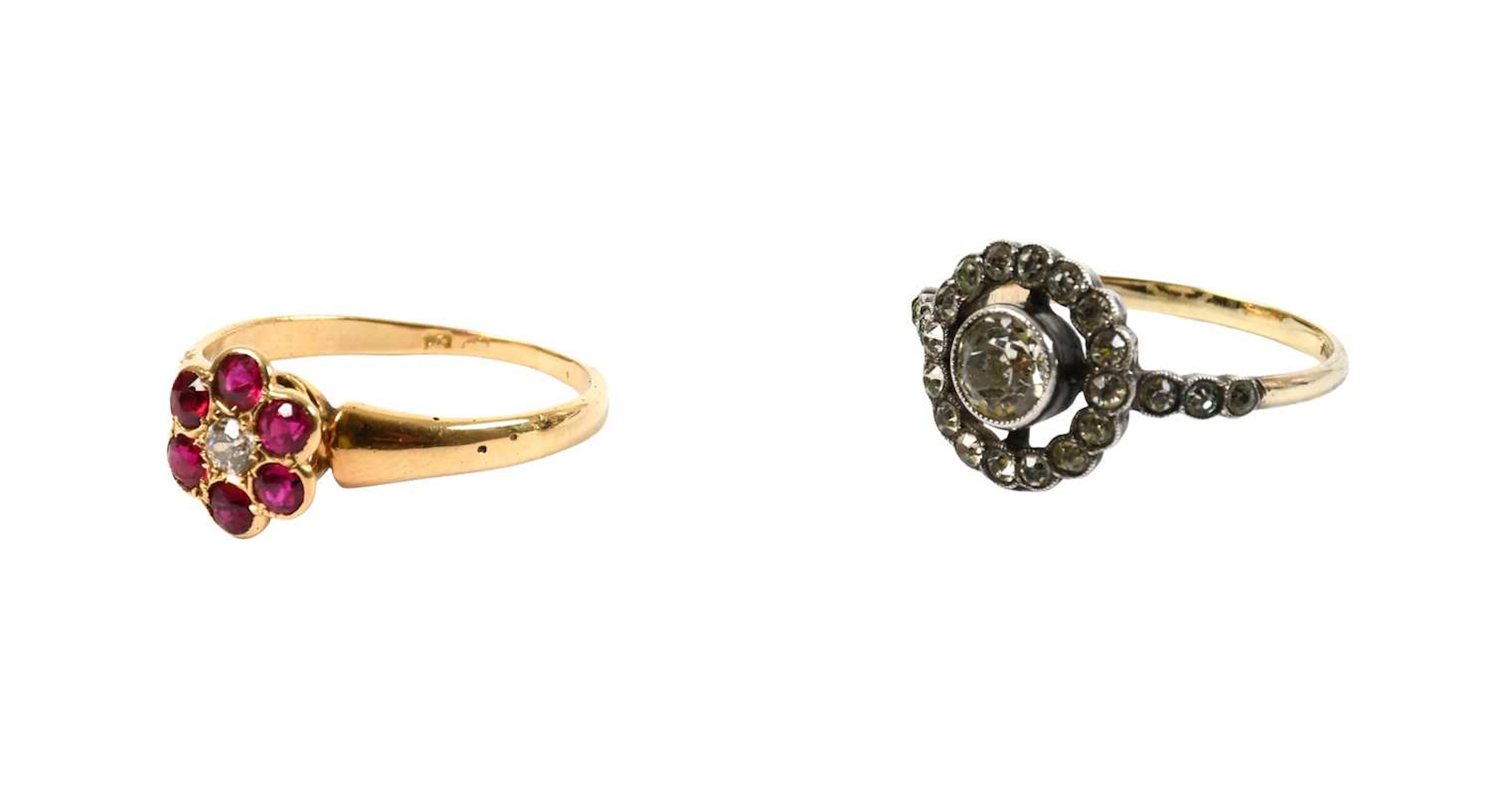 A Synthetic Ruby and Diamond Cluster Ring, A Paste Cluster Ring