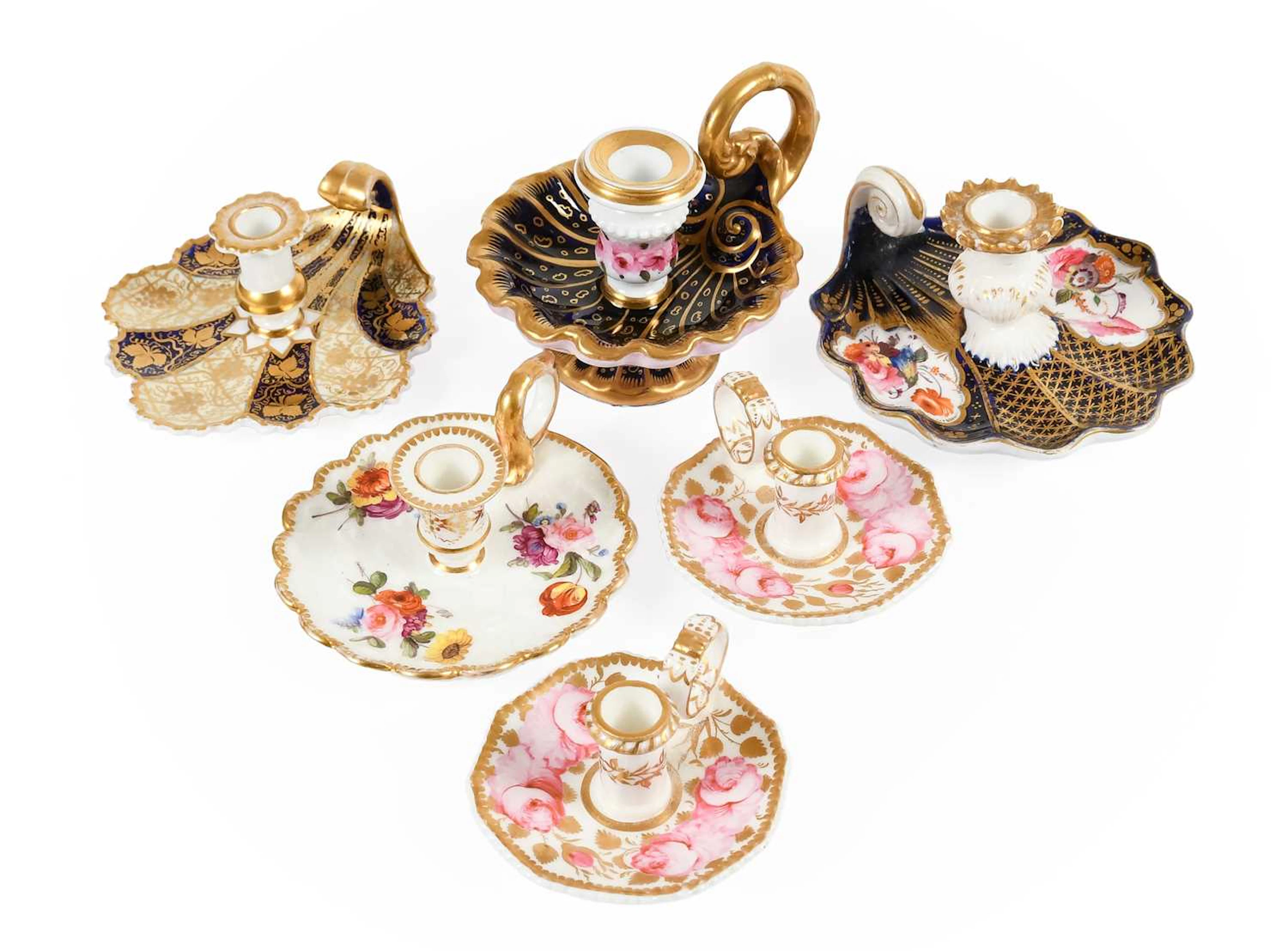 A Pair of Spode Porcelain Chambersticks, circa 1820, A Coalport Feltspar