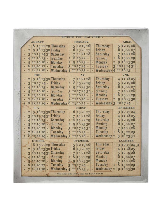 A George V Silver Framed Perpetual-Calendar Maker's Mark Worn, London