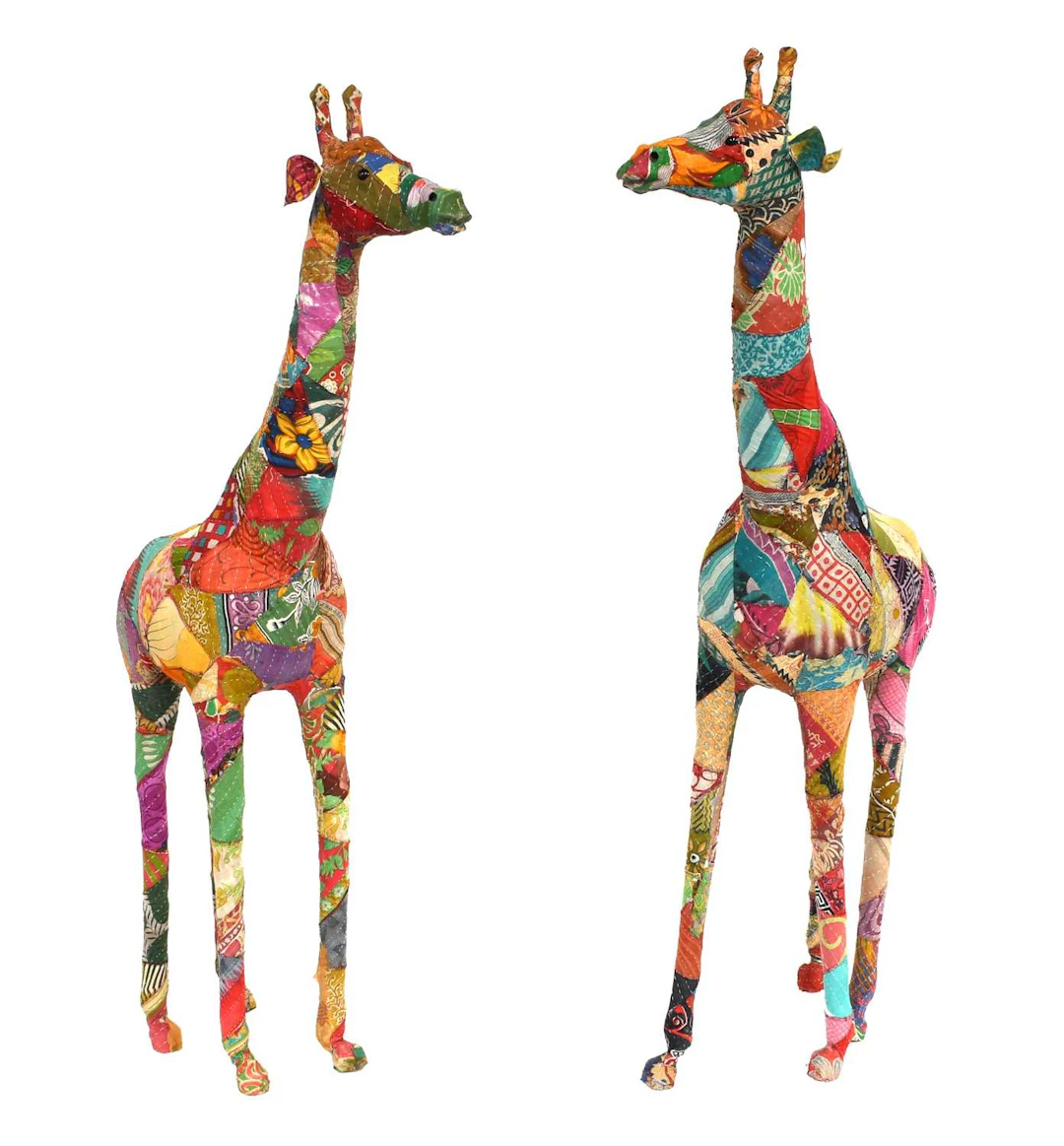 A Pair of Patchwork Kantha Fabric Mounted Models of Giraffes