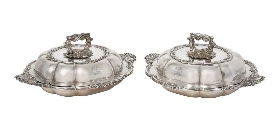 A Pair of Victorian Silver Entrée-Dishes, Cover and Handles by James