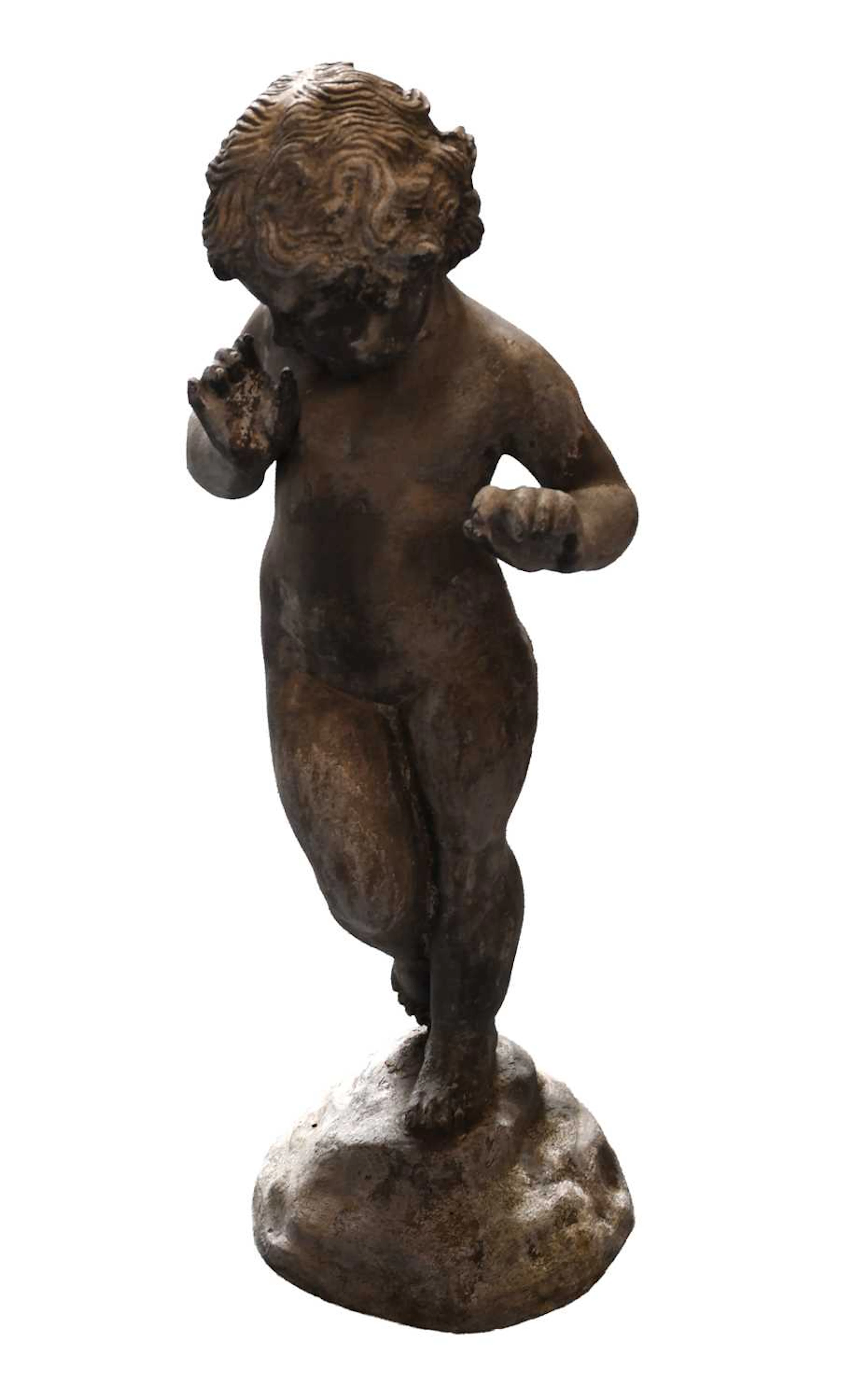 A Small Lead Garden Statue of a Putti