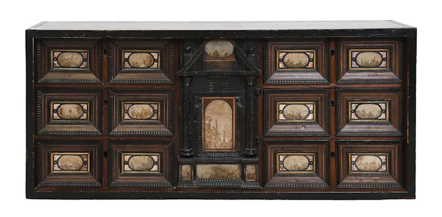 A 17th Century Italian Walnut, Bone and Ebonised Pietra Paesina-Mounted