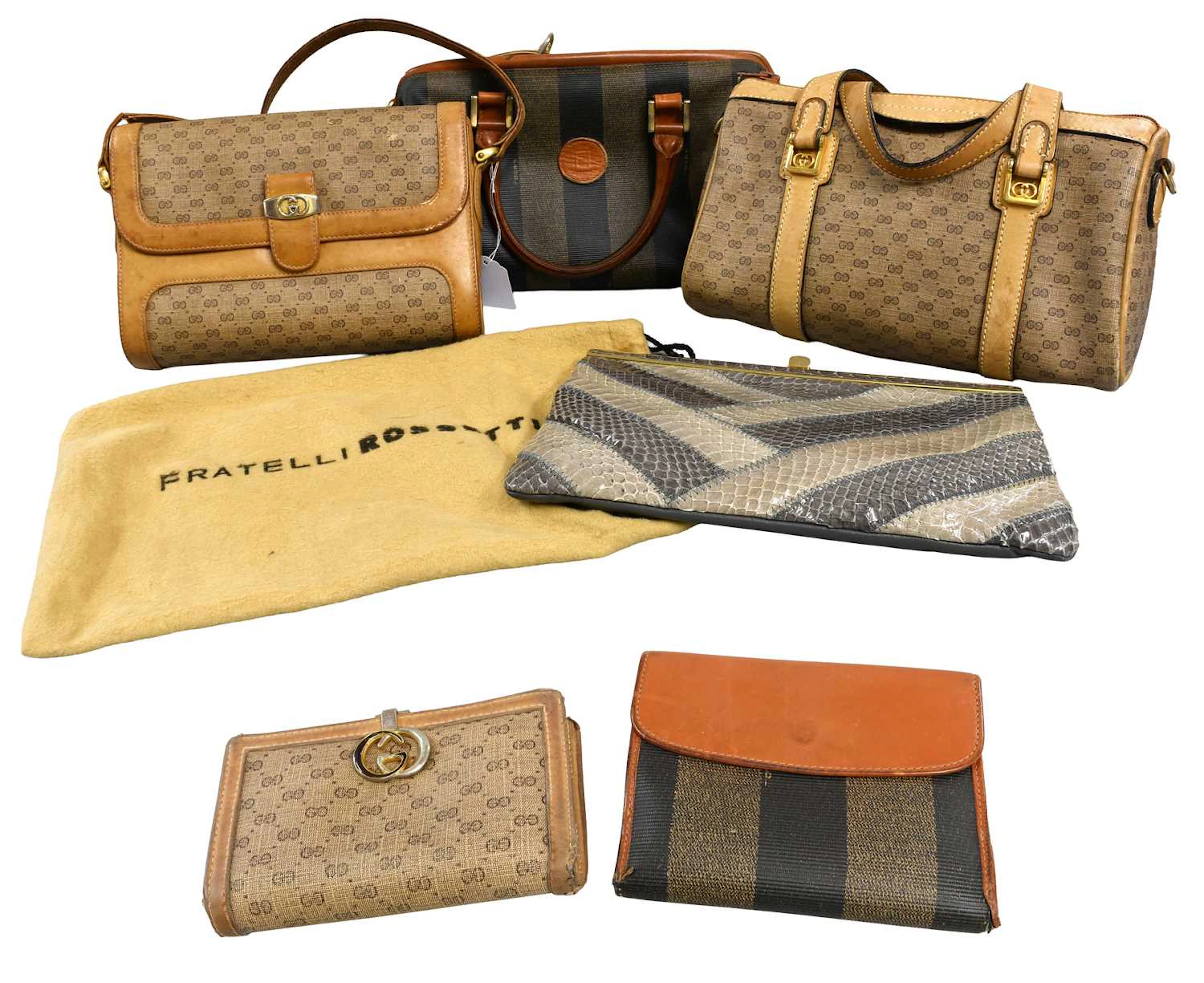 A Small Quantity of Designer Handbags and Purses, Vintage Gucci GG