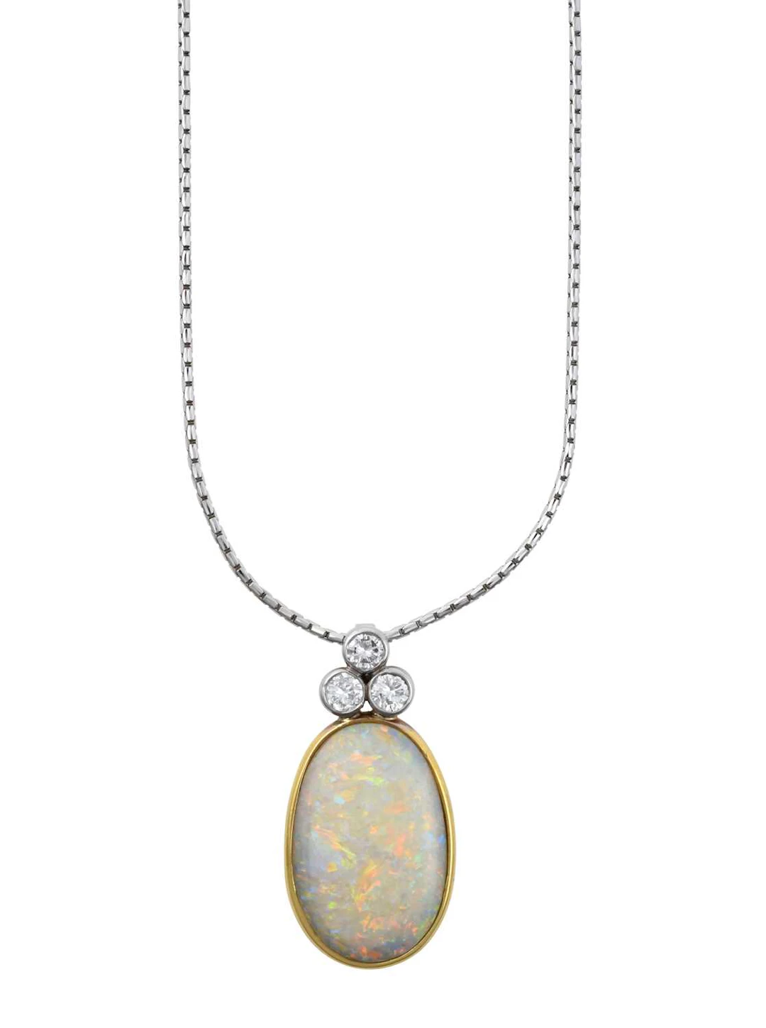 An 18 Carat Gold Opal and Diamond Pendant on Chain