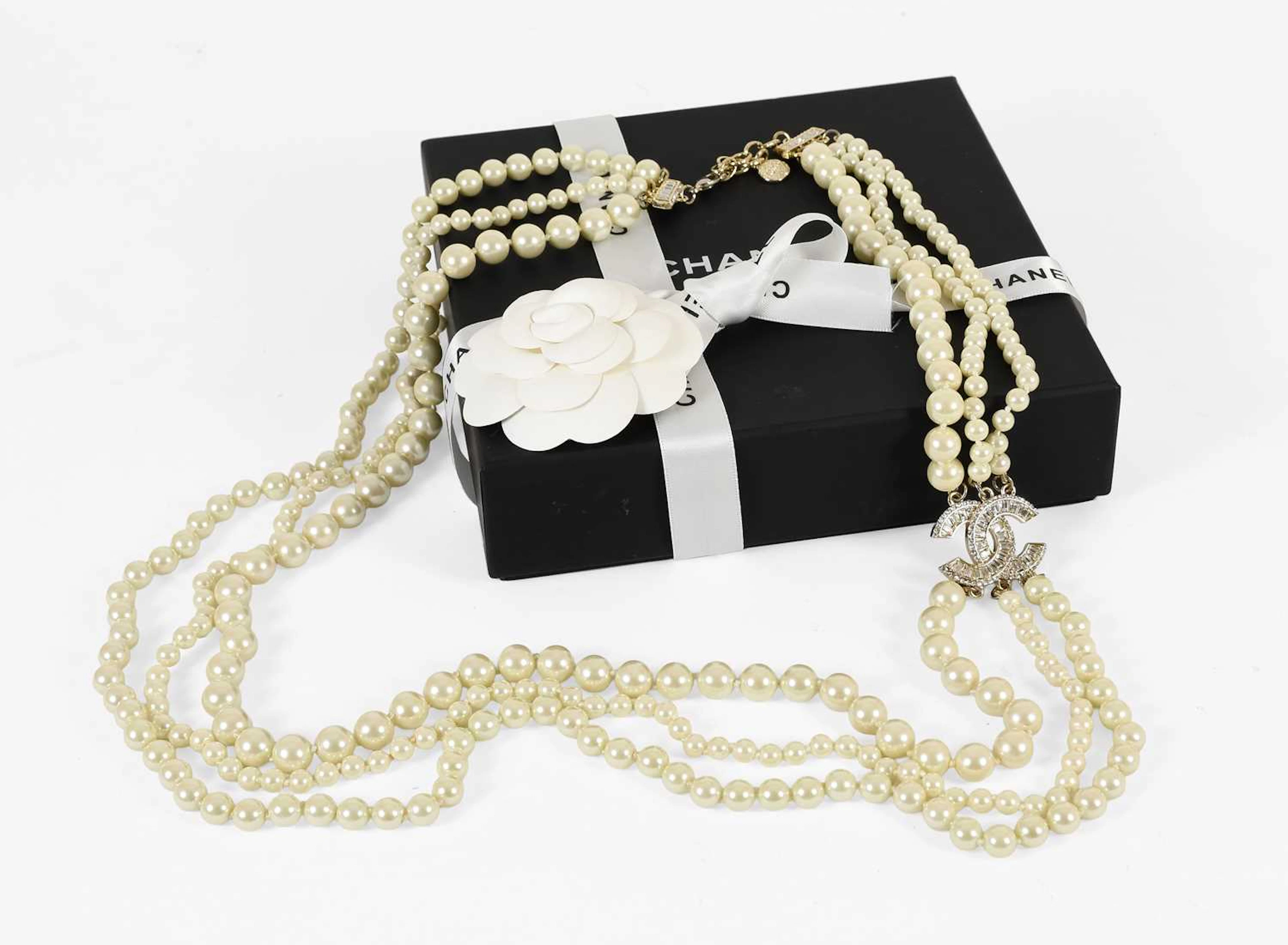 Chanel 100th Anniversary Simulated Pearl Triple Strand Necklace, 2015