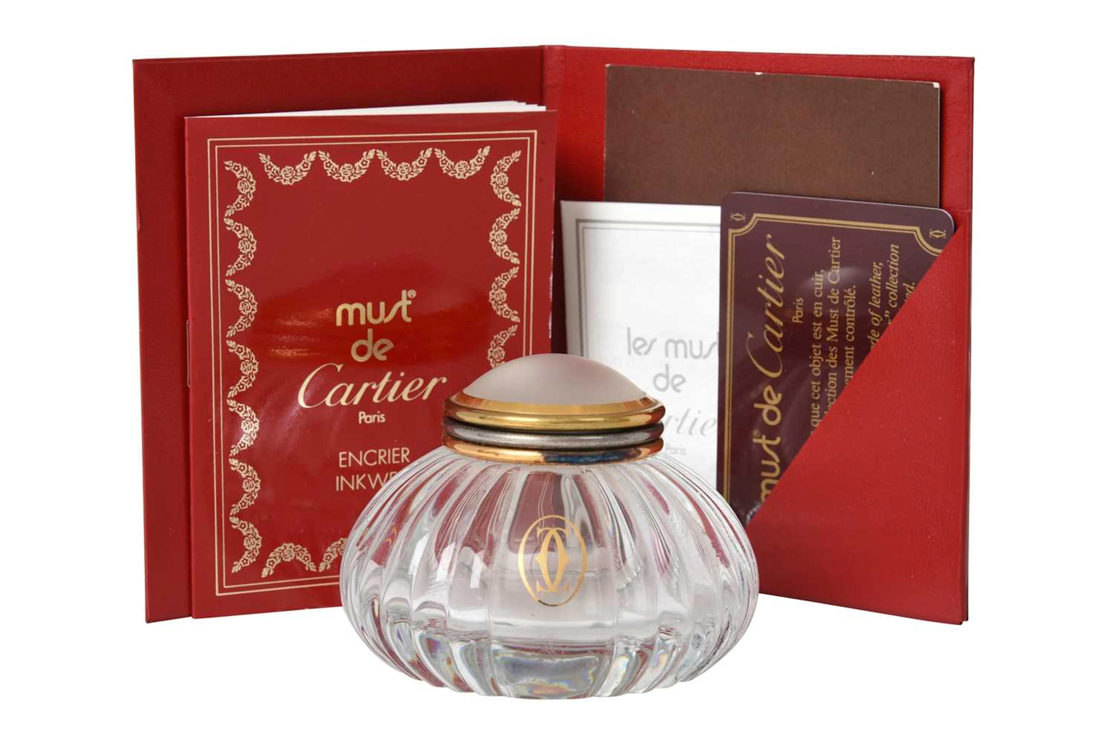 A Must de Cartier Gilt-Metal Mounted Cut-Glass Inkwell Numbered 001187