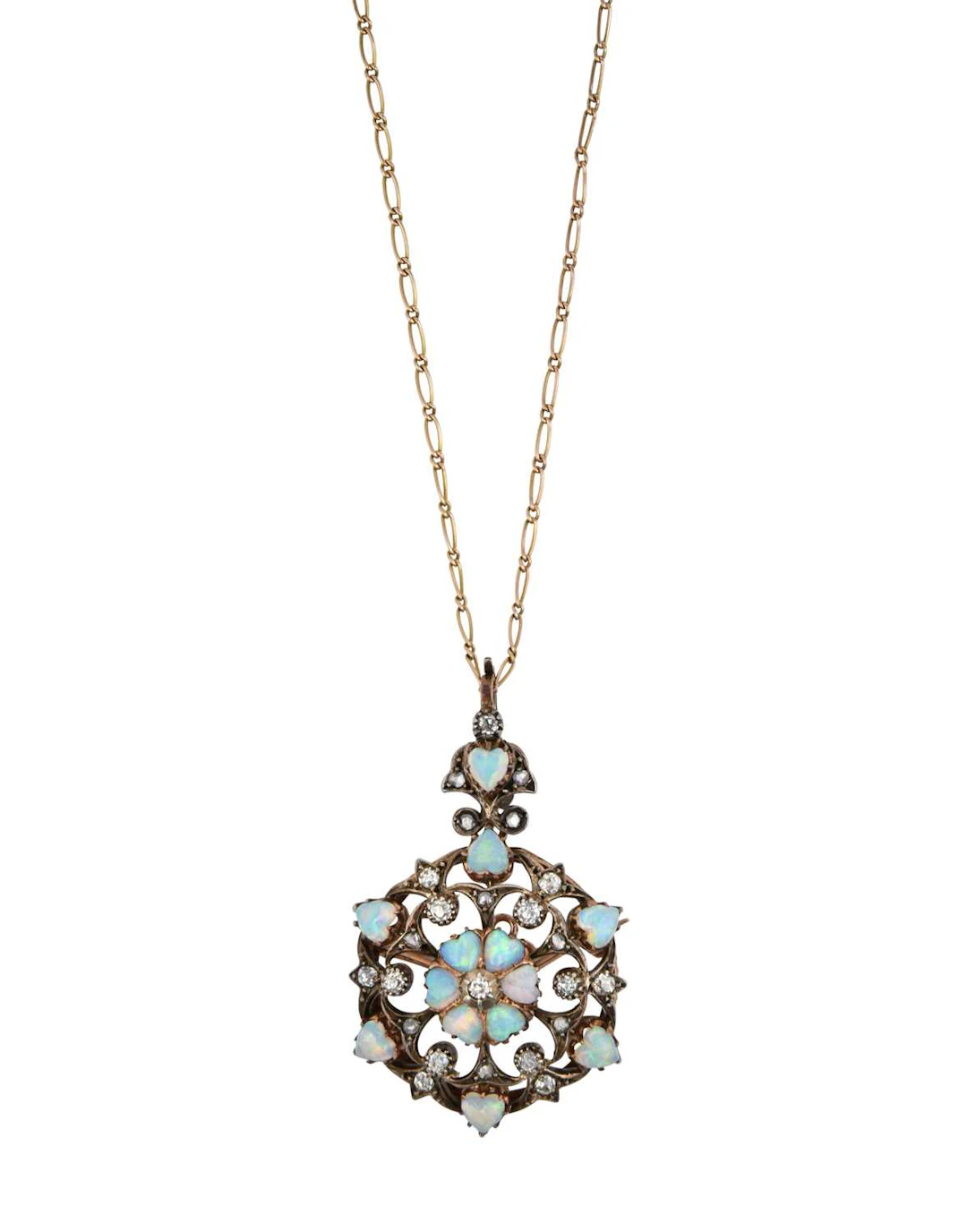 An Opal and Diamond Brooch/Pendant, circa 1880