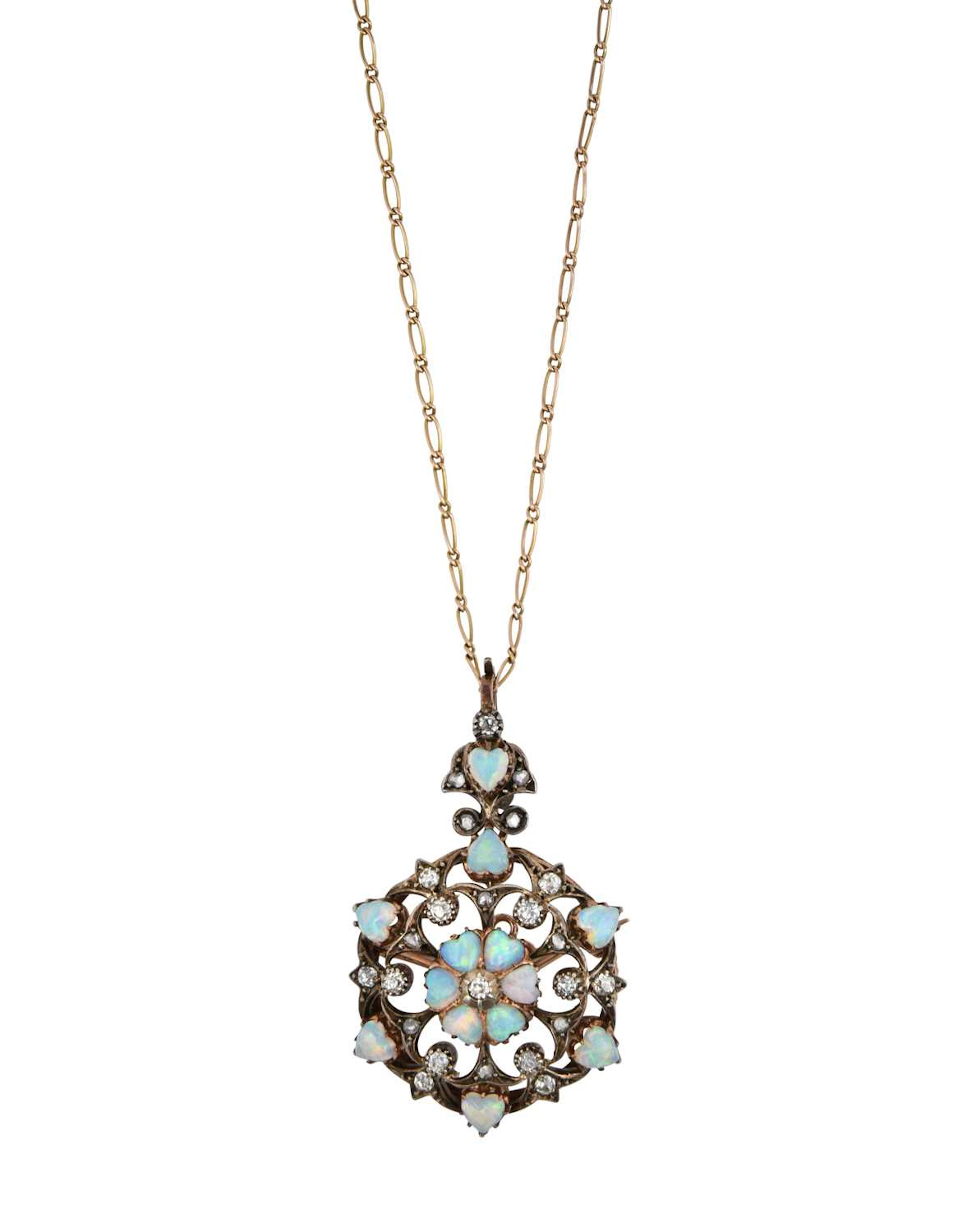 An Opal and Diamond Brooch/Pendant, circa 1880