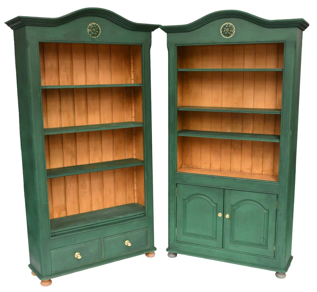 Two Modern Green Painted Bookcases