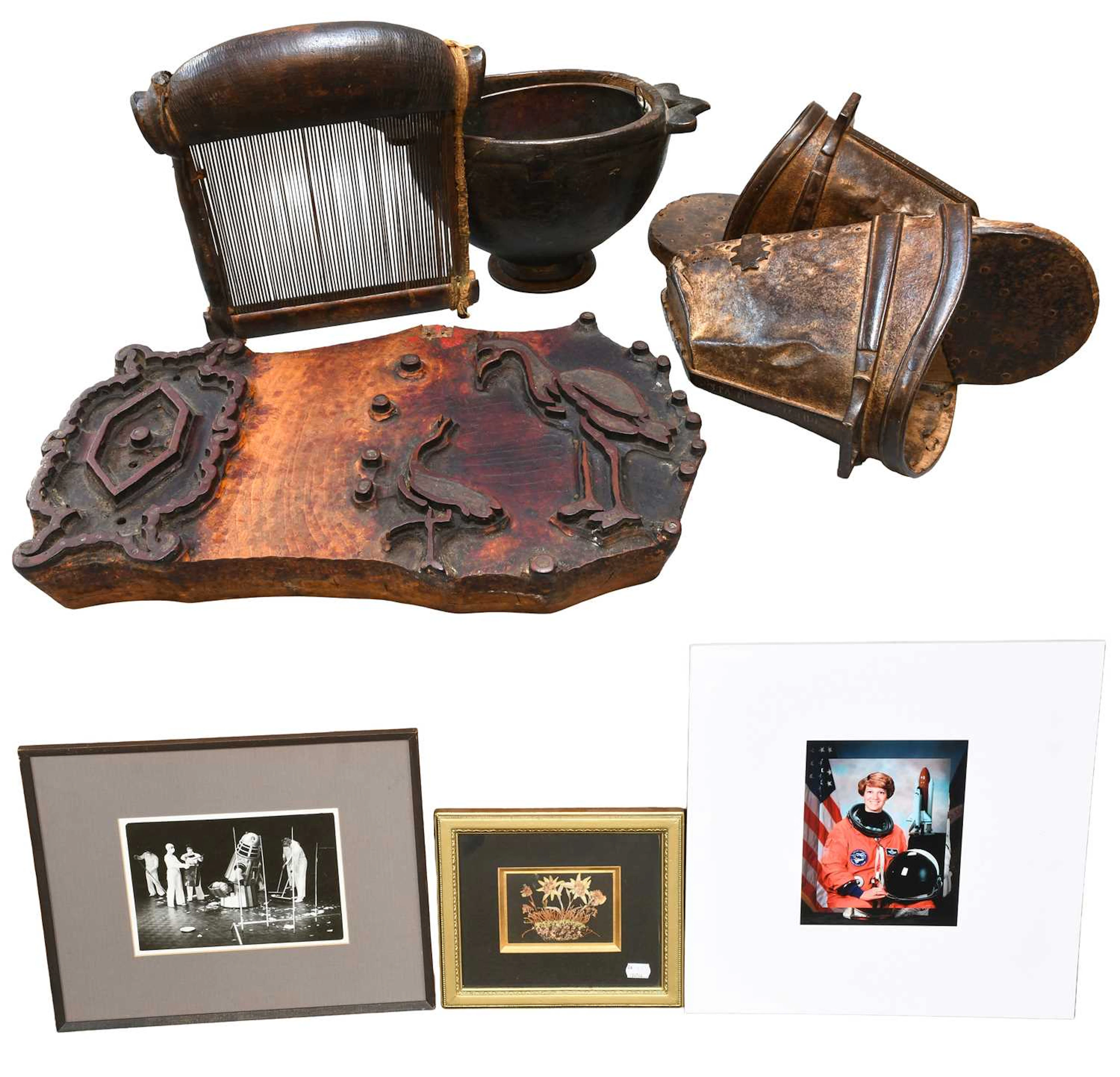 A Pair of Spanish Metal Mounted Wooden Riding Stirrups