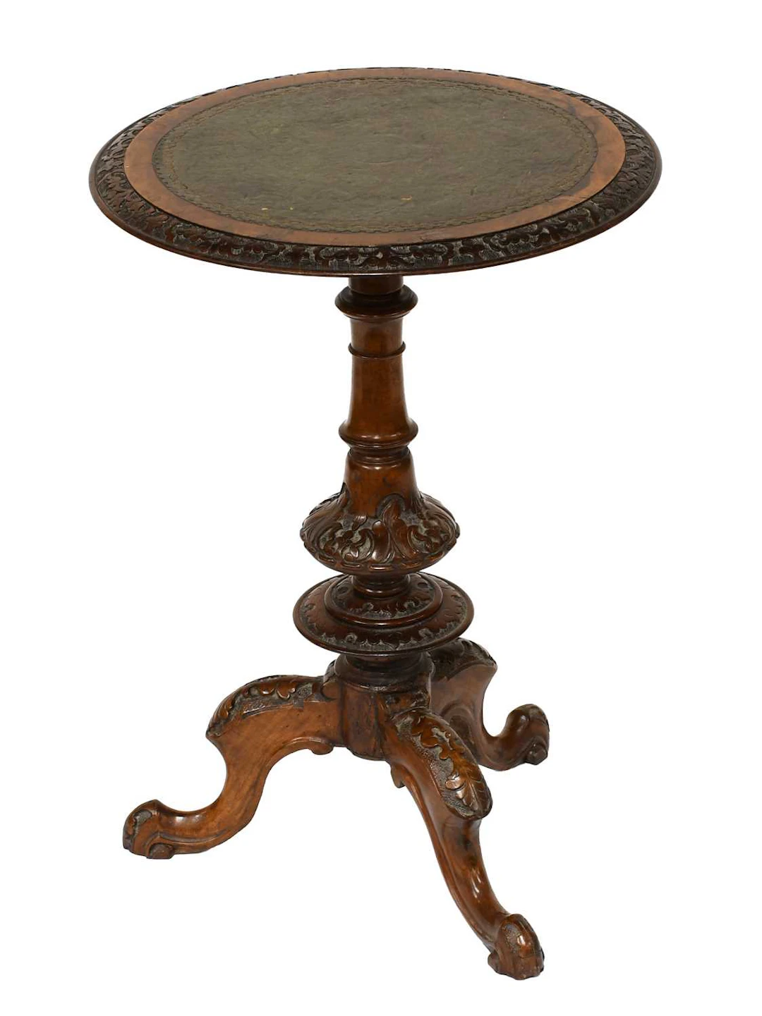 A Victorian Carved Walnut Leather-Topped Wine Table