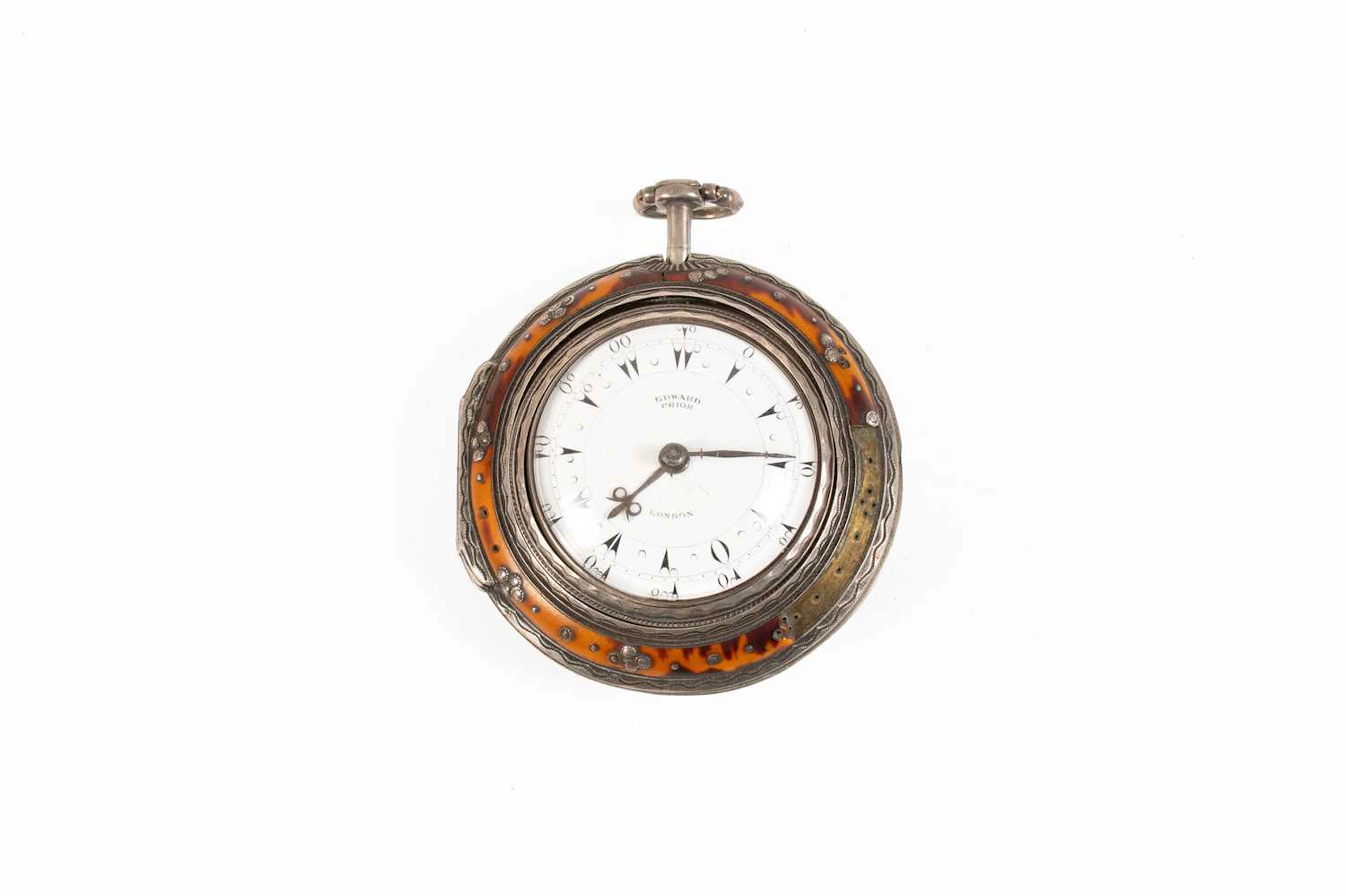 A Silver and Tortoiseshell Triple Cased Turkish Market Pocket Watch