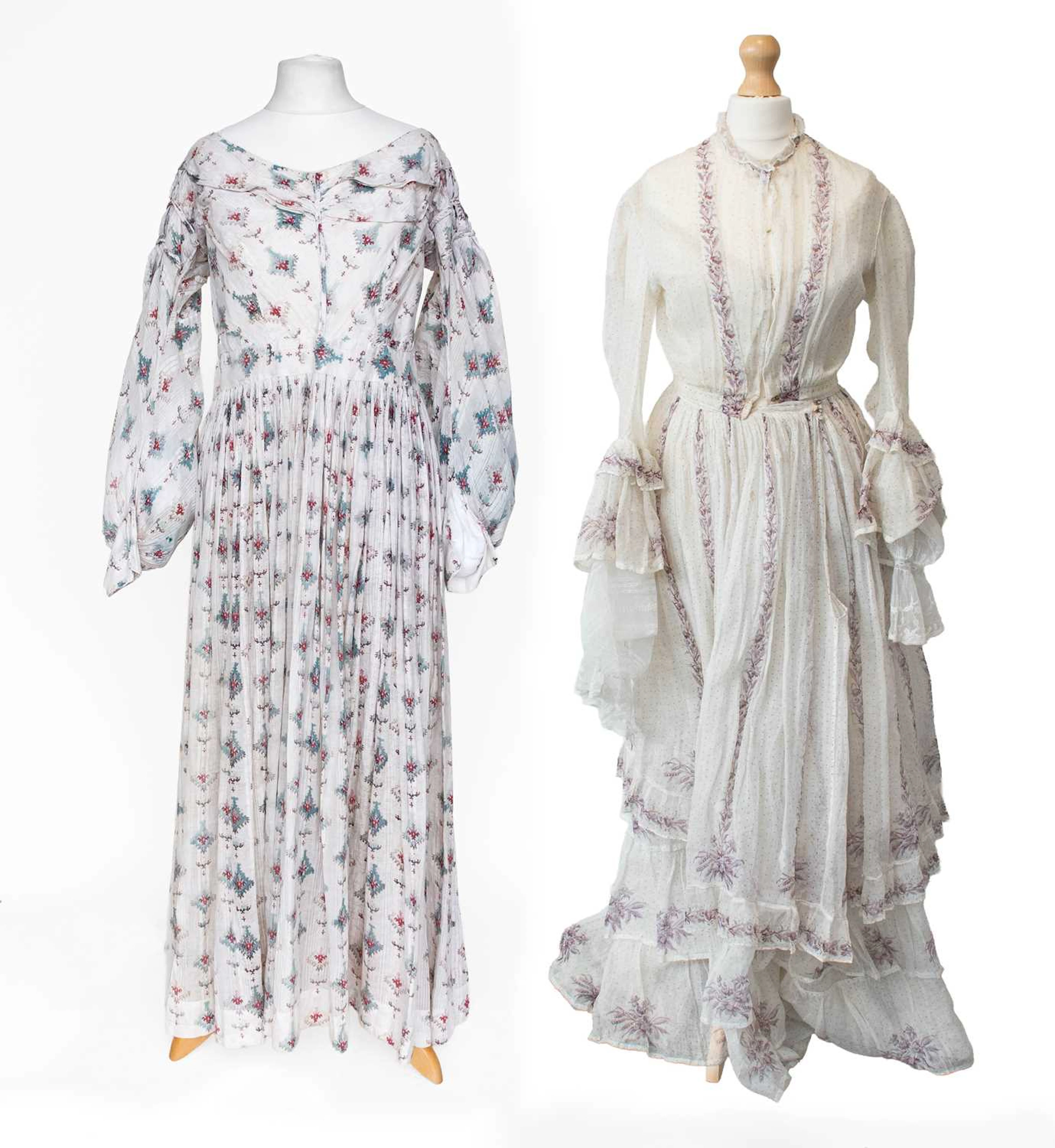 Early 19th Century Printed Cotton Dress, White Cotton Muslin Two Piece