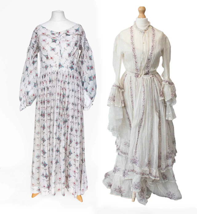 Early 19th Century Printed Cotton Dress, White Cotton Muslin Two Piece