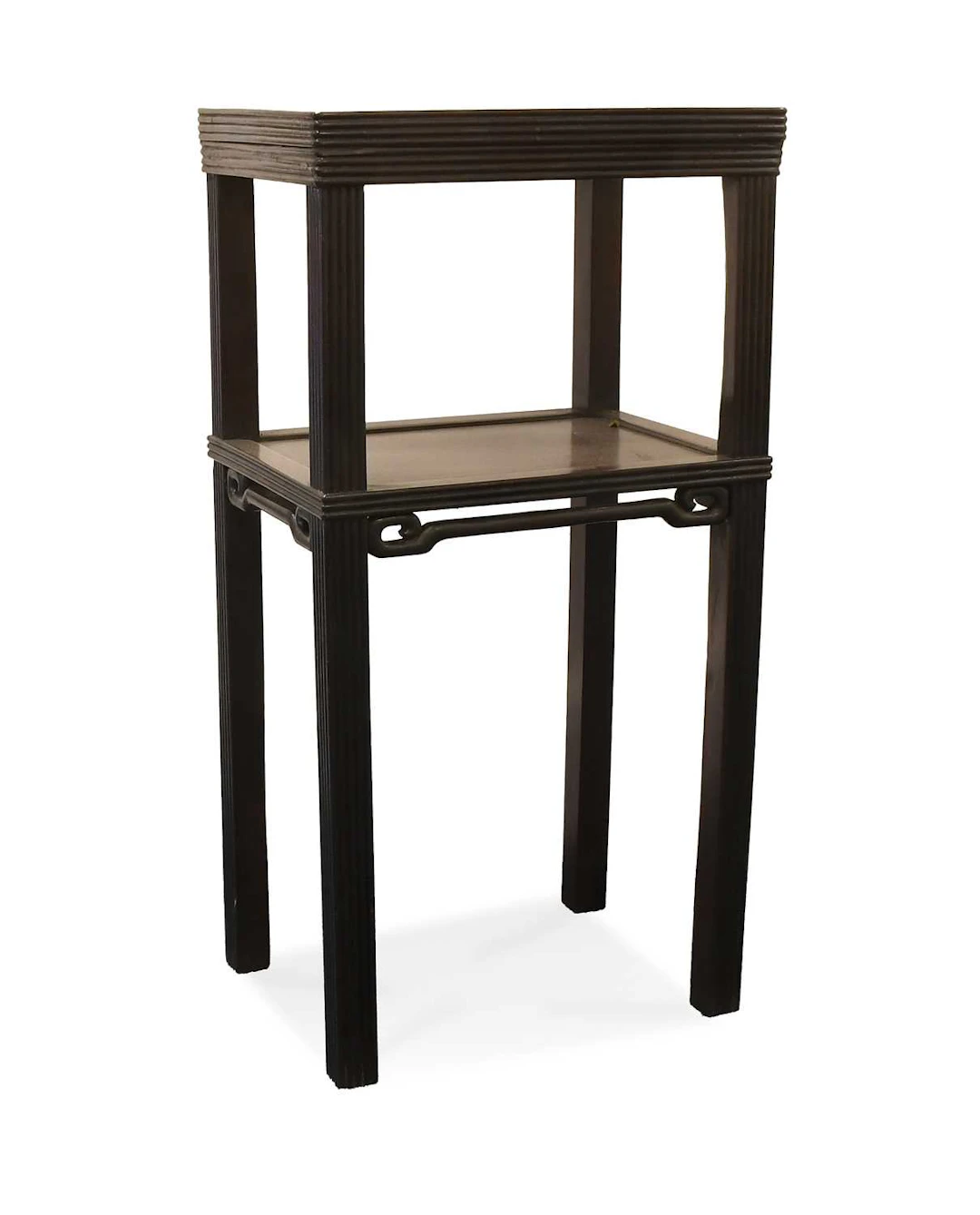 A Chinese Padouk Wood and Pink Marble Two-Tier Plant Stand, early 20th century