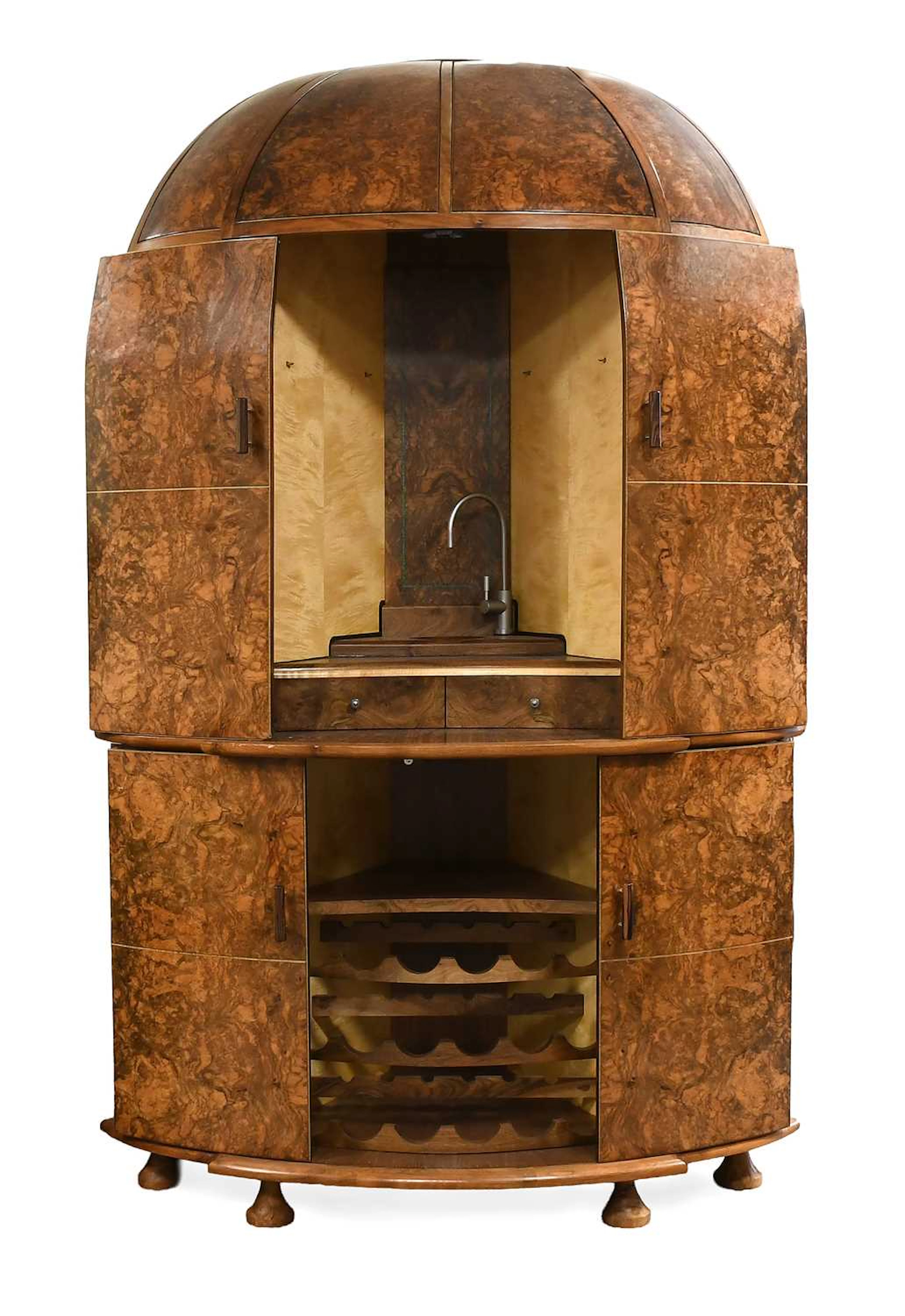 A Contemporary Walnut Veneered Bow Fronted Drinks Cabinet, made by