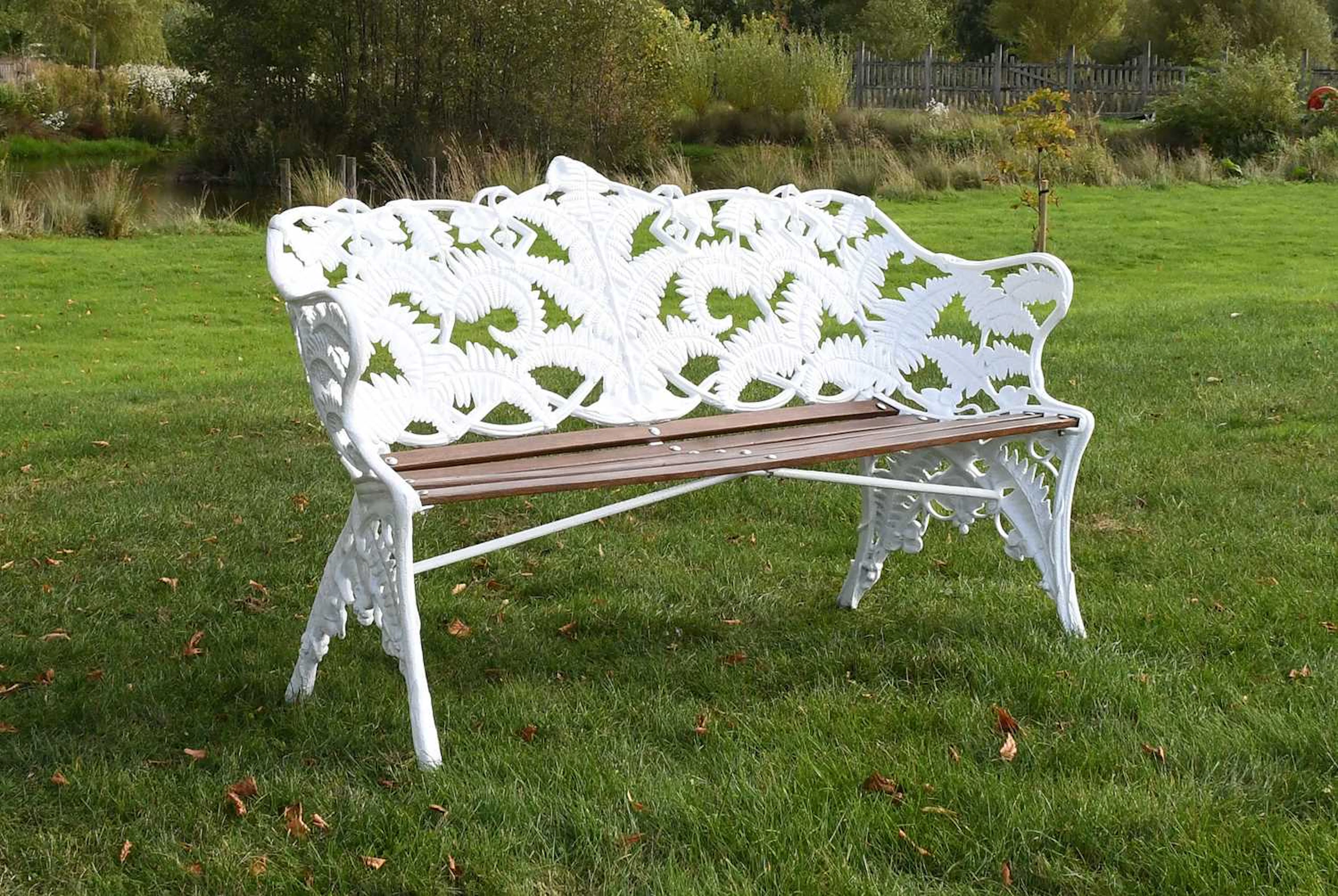 A Victorian Coalbrookdale-Style Fern and Blackberry Cast Iron Garden Bench