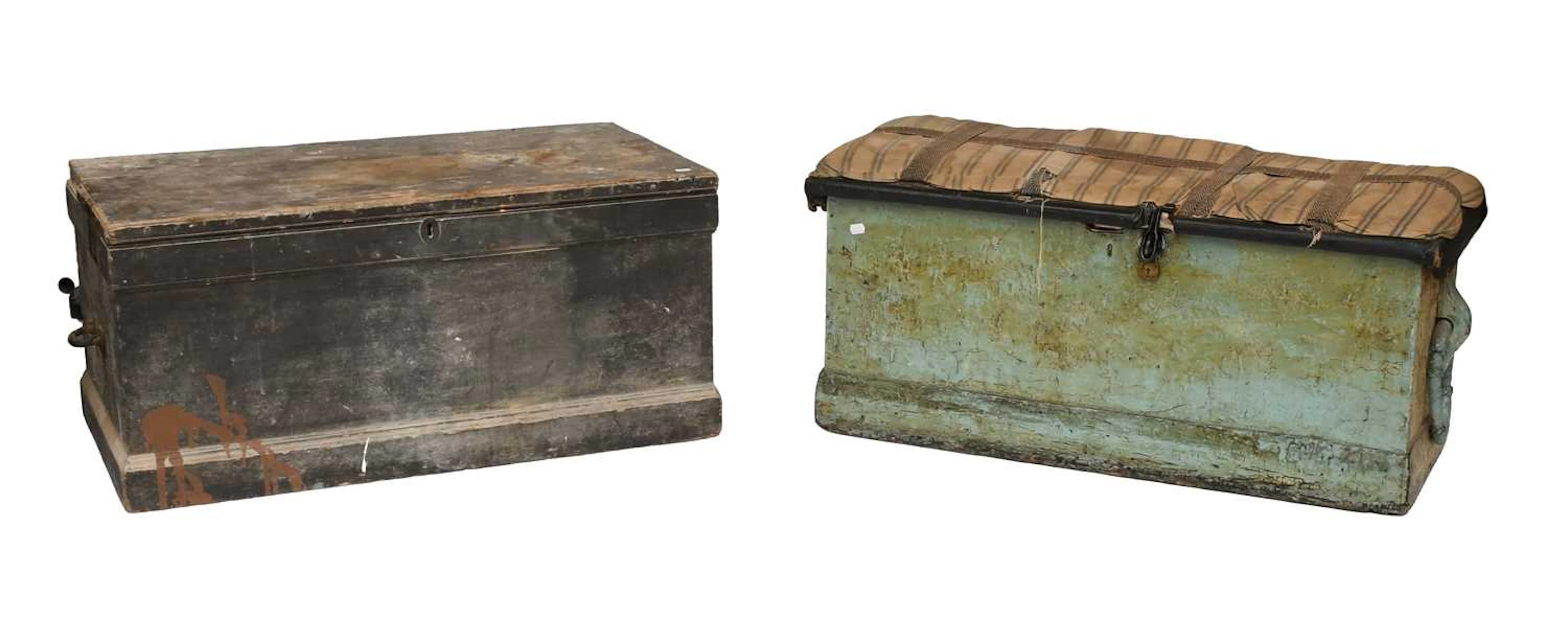 A Victorian Green Painted Wooden Trunk
