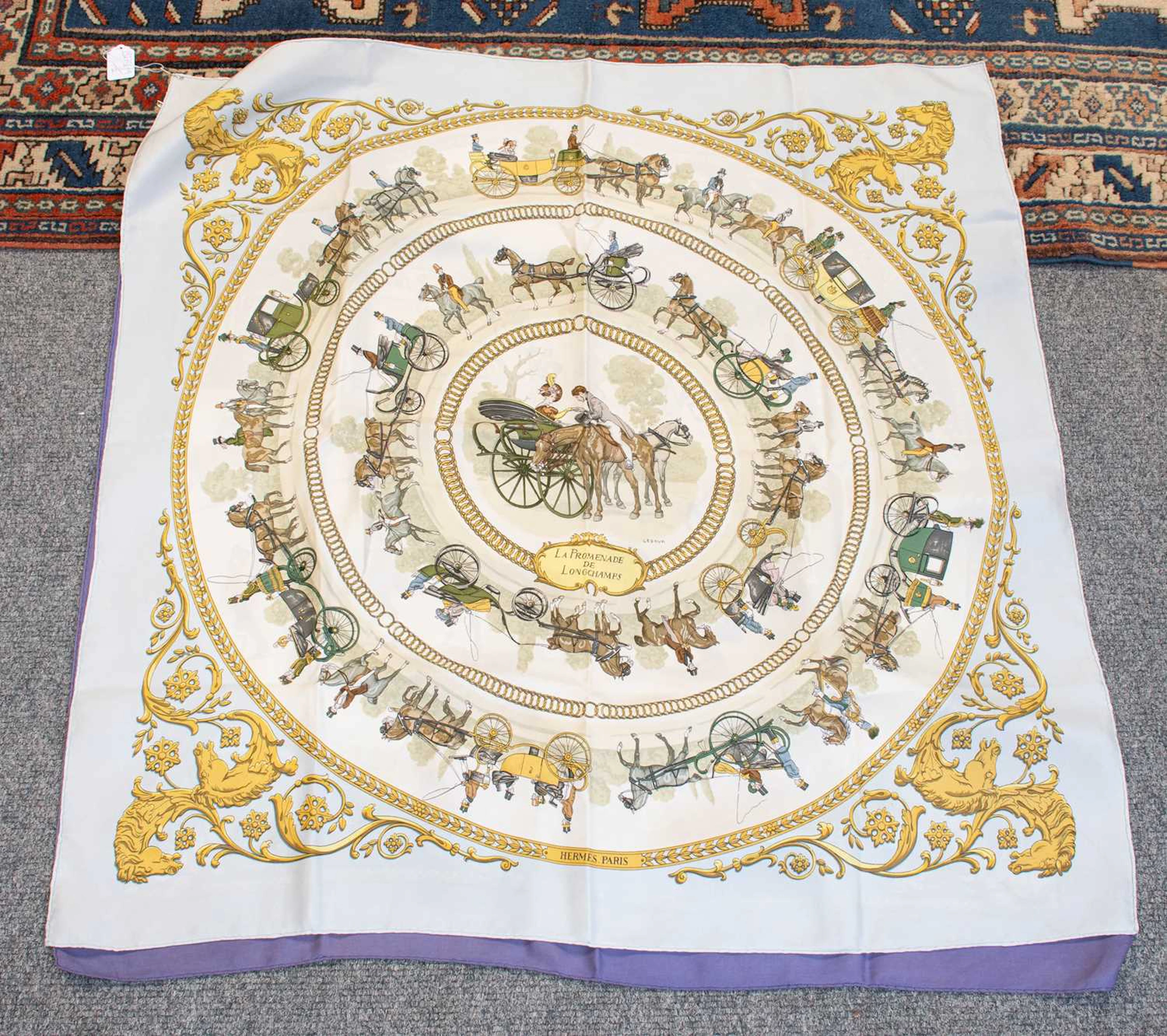 Hermès Silk Scarf, La Promenade De Longchamps Designed by Philippe