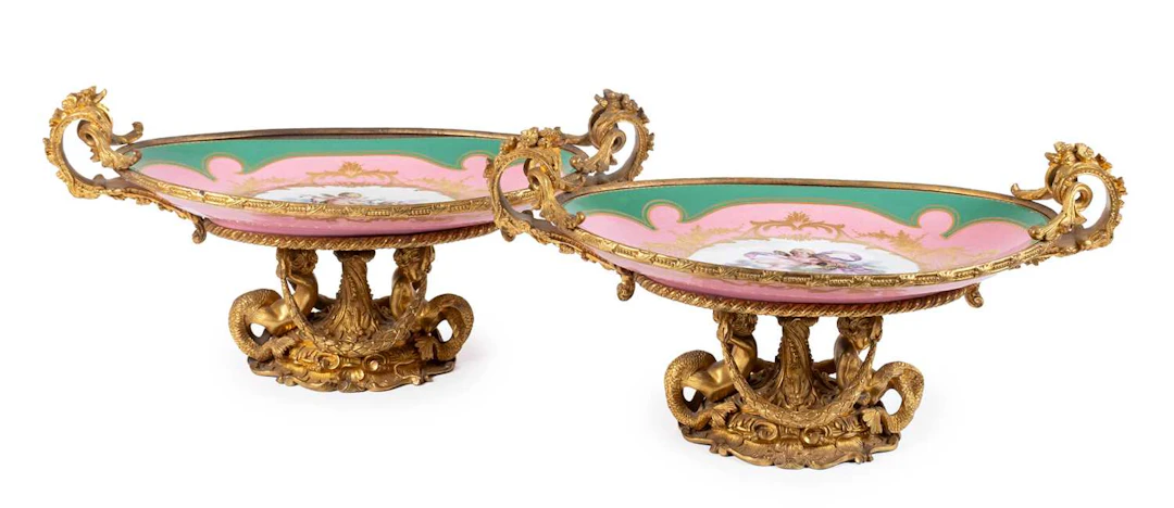 A Pair of Gilt-Bronze-Mounted Sèvres-Style Porcelain Comports, 19th century