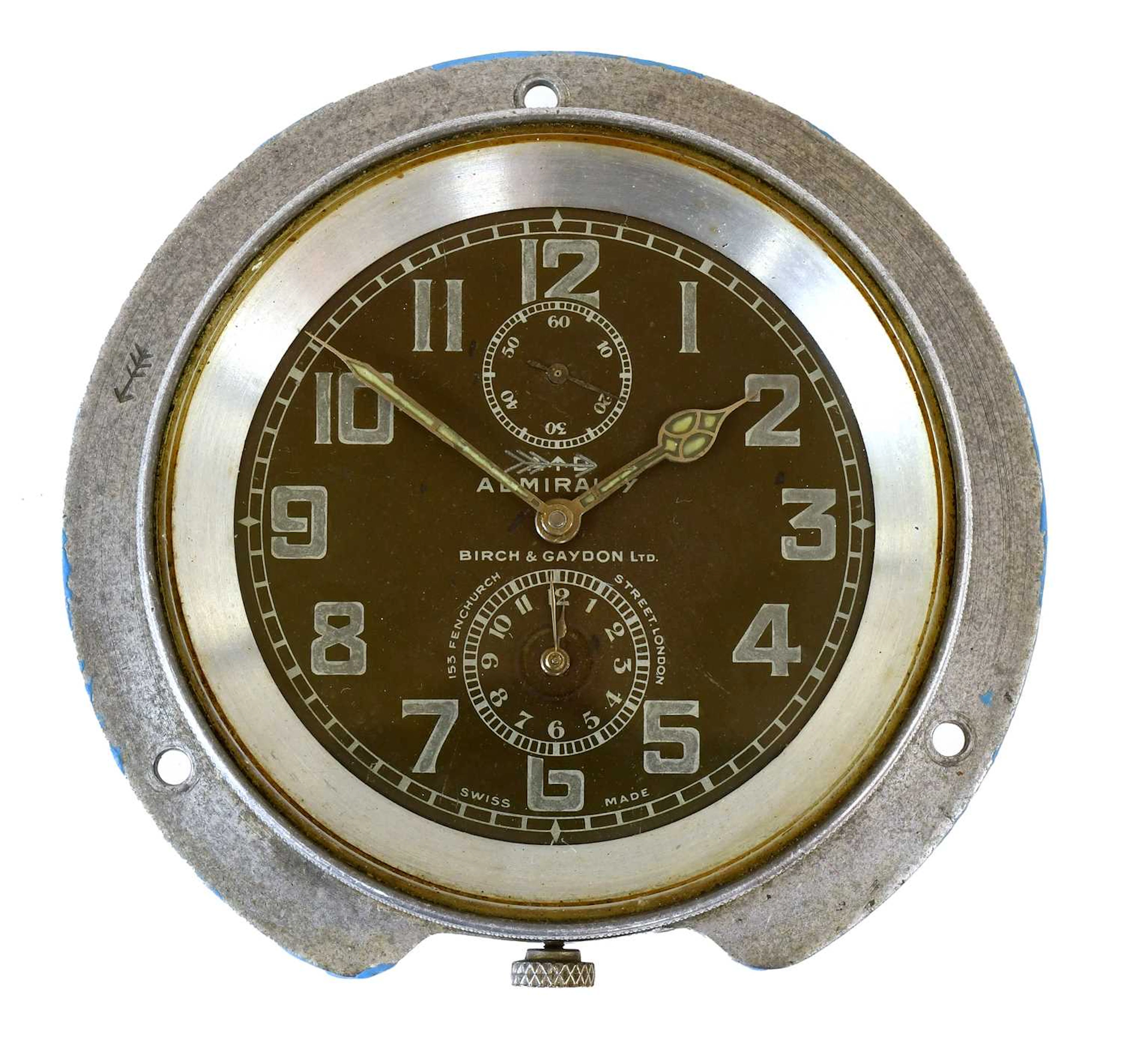 An Admiralty Issue Cockpit Mounted Time-of-Trip Clock by Birch & Gaydon