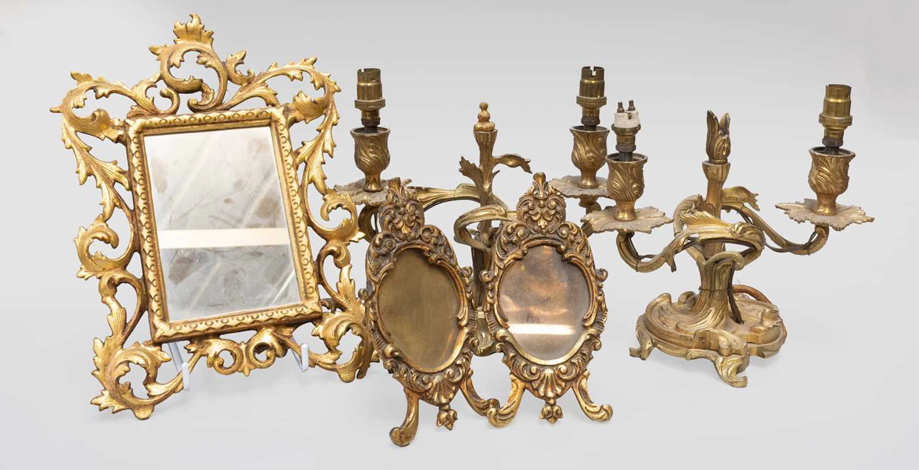 A Pair of Gilt Bronze Neo-Rococo Twin-Light Tablelamps, A Small Gilt