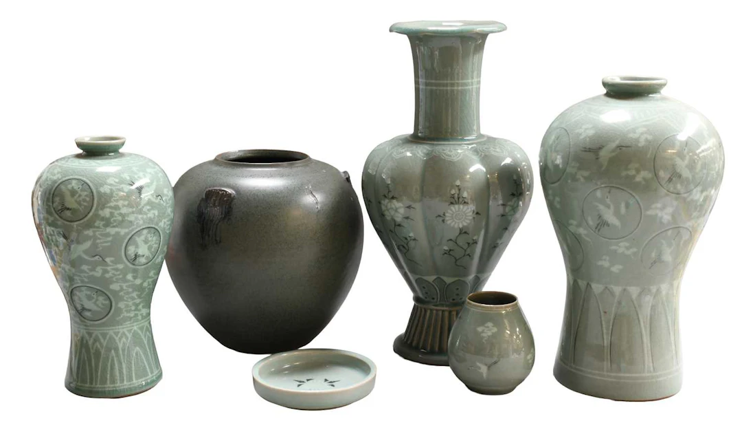 Five Pieces of Korean Celadon Porcelain, 20th century