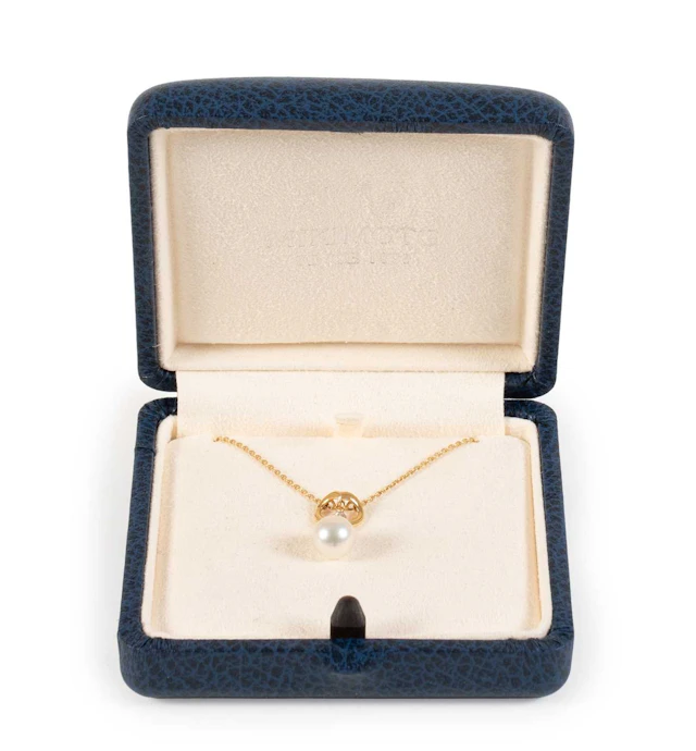 Mikimoto 18 Carat Gold Cultured Pearl and Diamond Heart Pendant on Chain