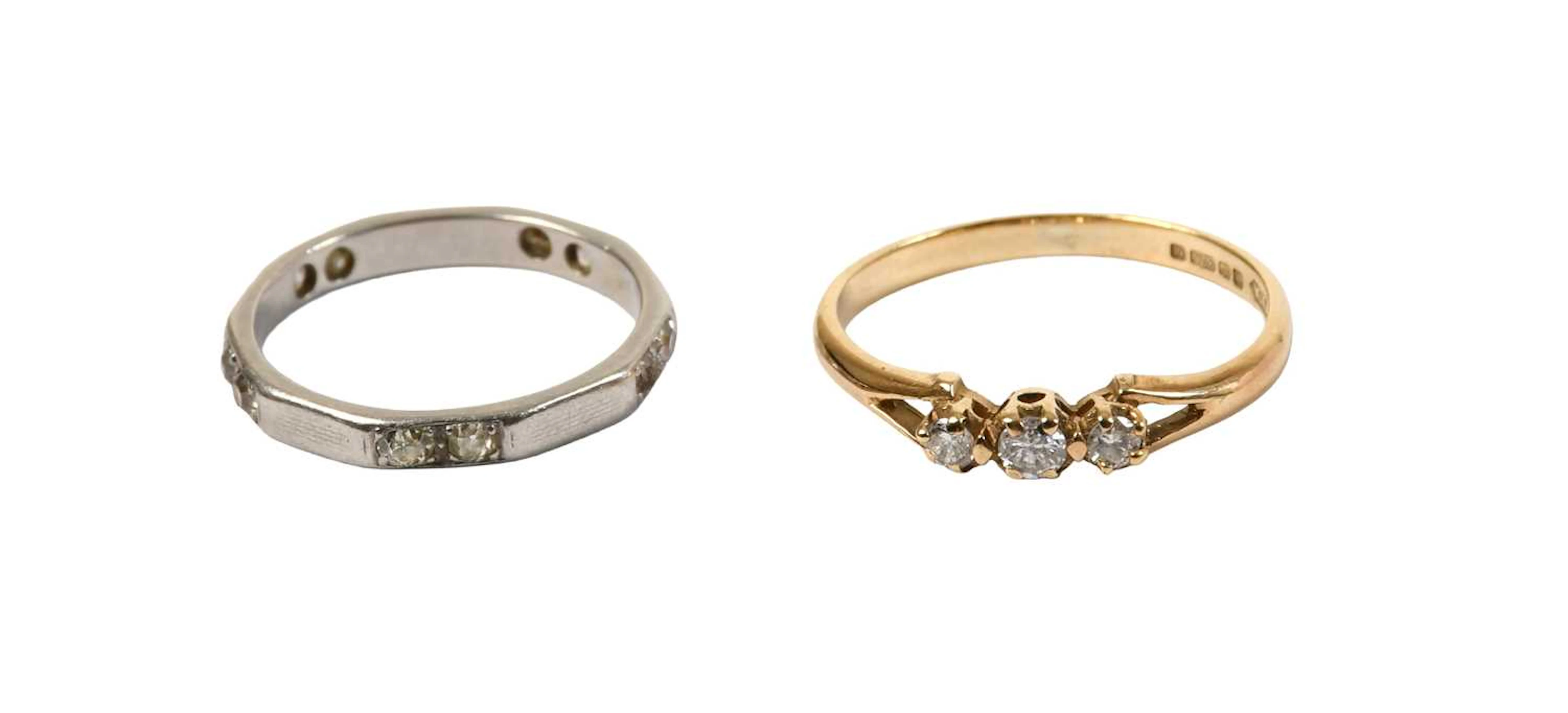 A 9 Carat Gold Diamond Three Stone Ring, A Diamond Ring