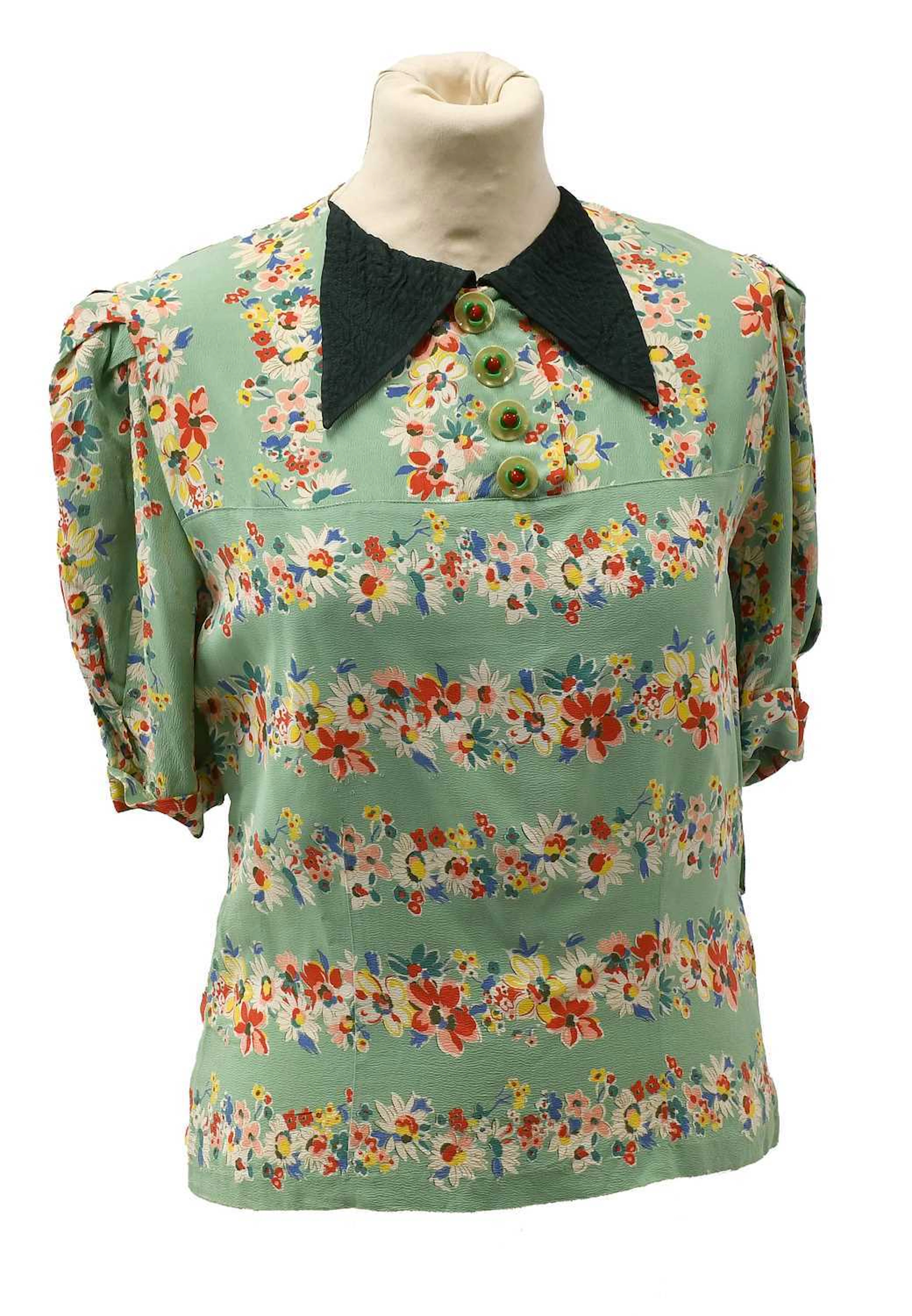 Circa 1930s Adefa Germany, Floral Printed Short Sleeve Ladies Blouse