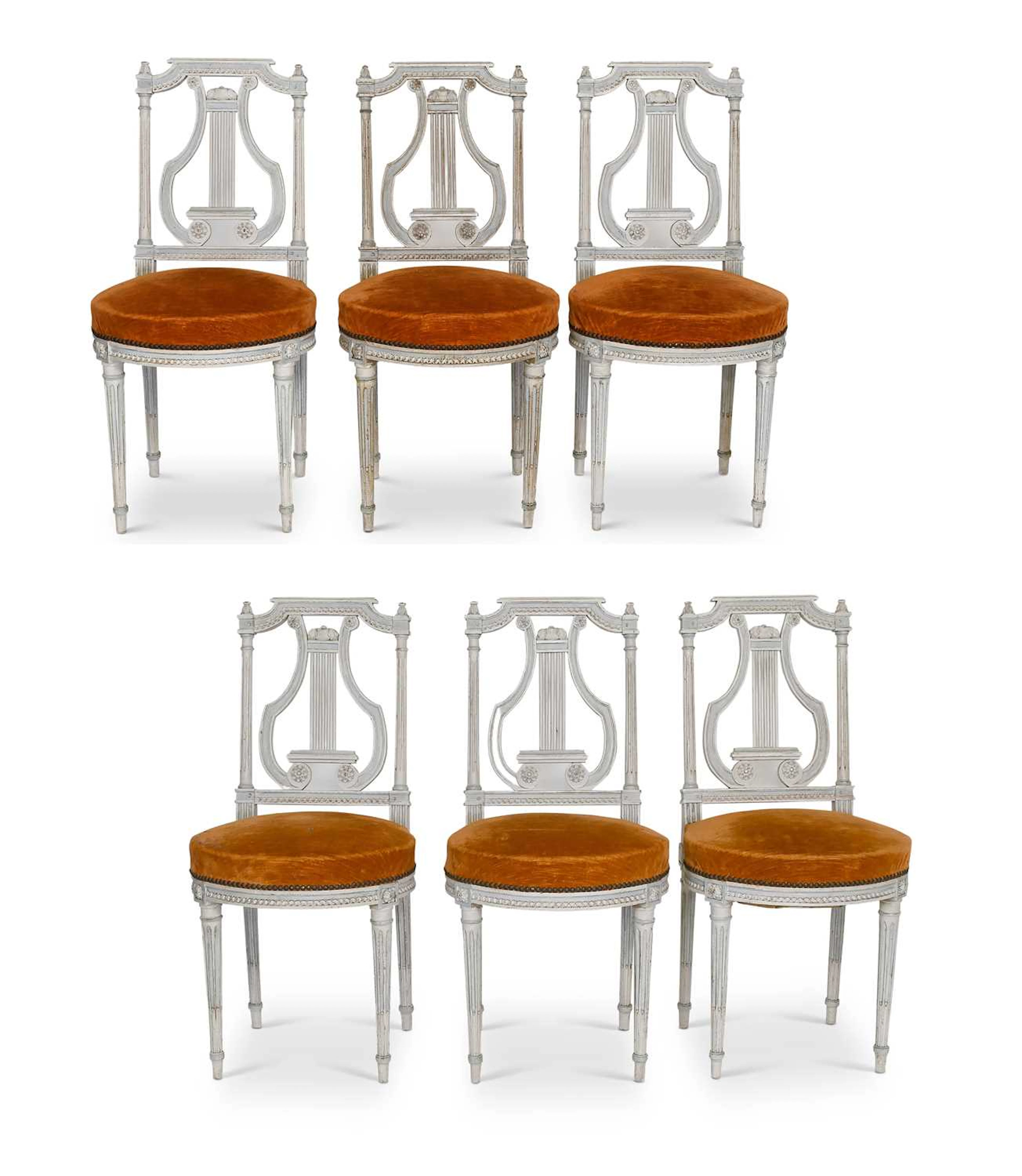 A Set of Six Side Chairs, in Louis XVI style, late 19th century, th