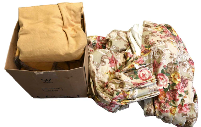 Pair of Mulberry Floral Rococo Linen Curtains, Other Curtains and Textiles
