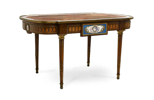 A French Louis XVI-Style Amaranth, Partridgewood, Satinwood, Parquetry-Decorated