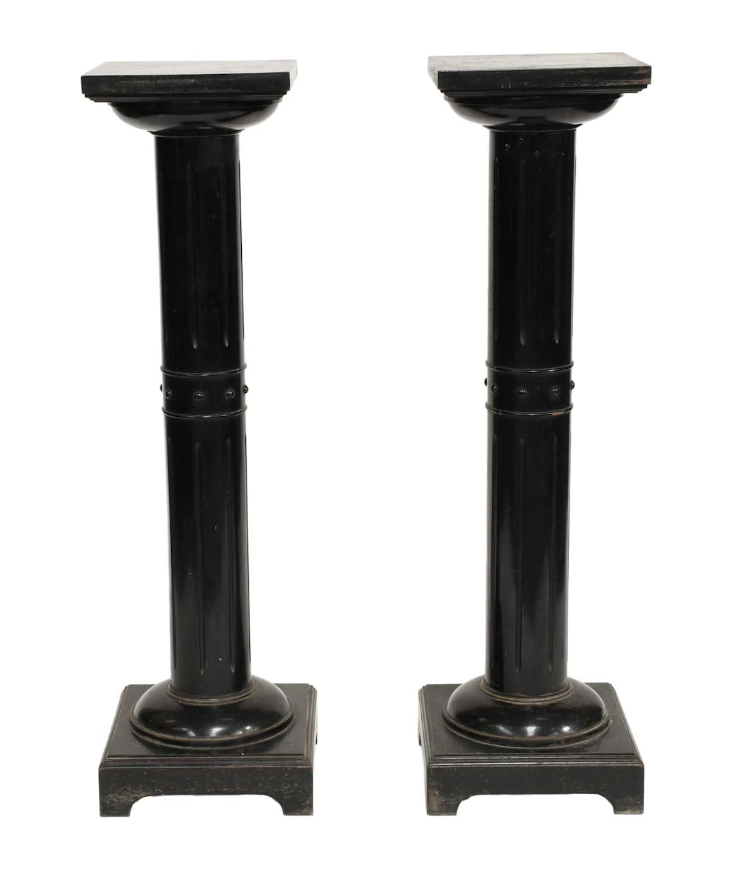 A Pair of Black Painted Wooden Pedestals
