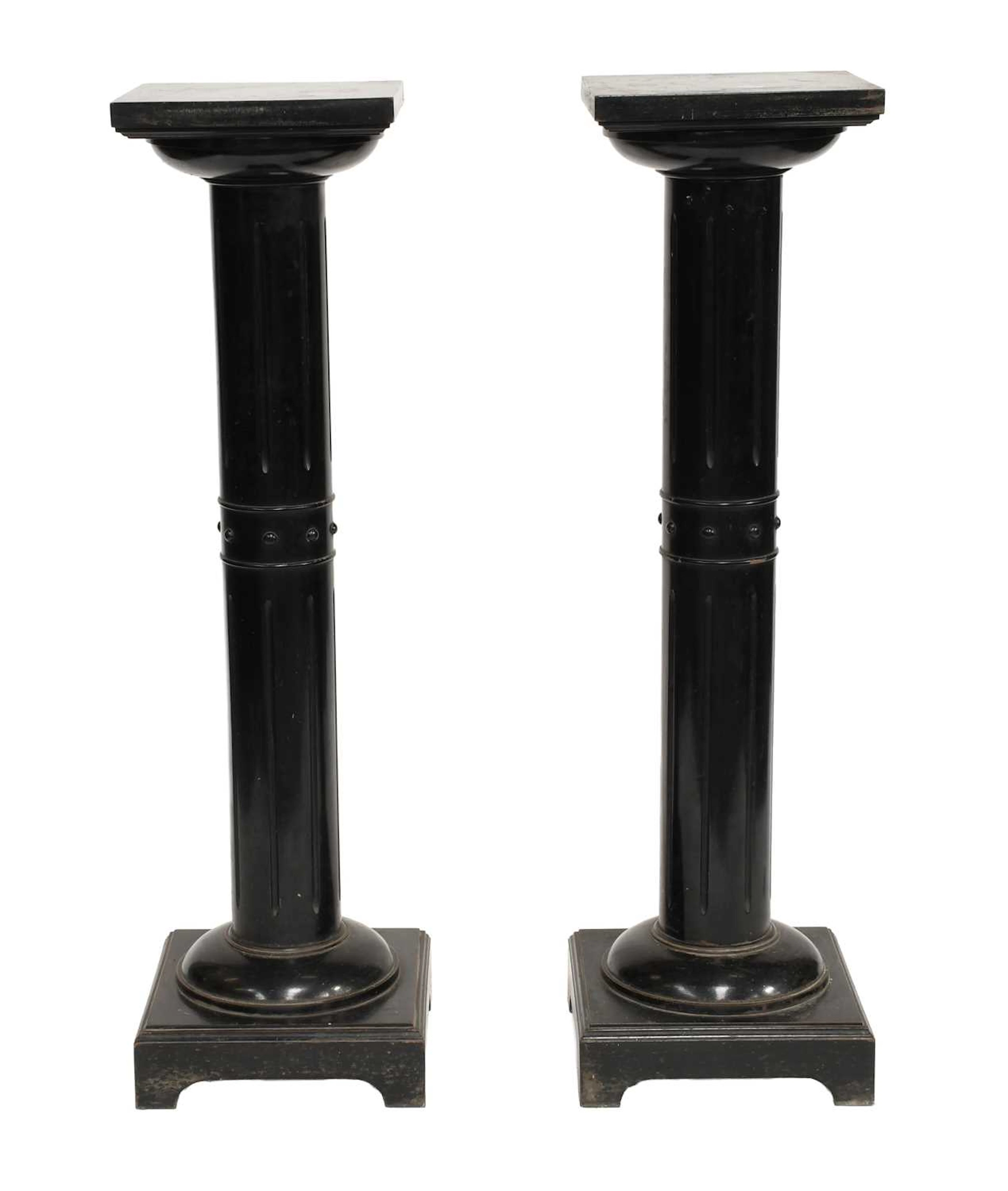 A Pair of Black Painted Wooden Pedestals