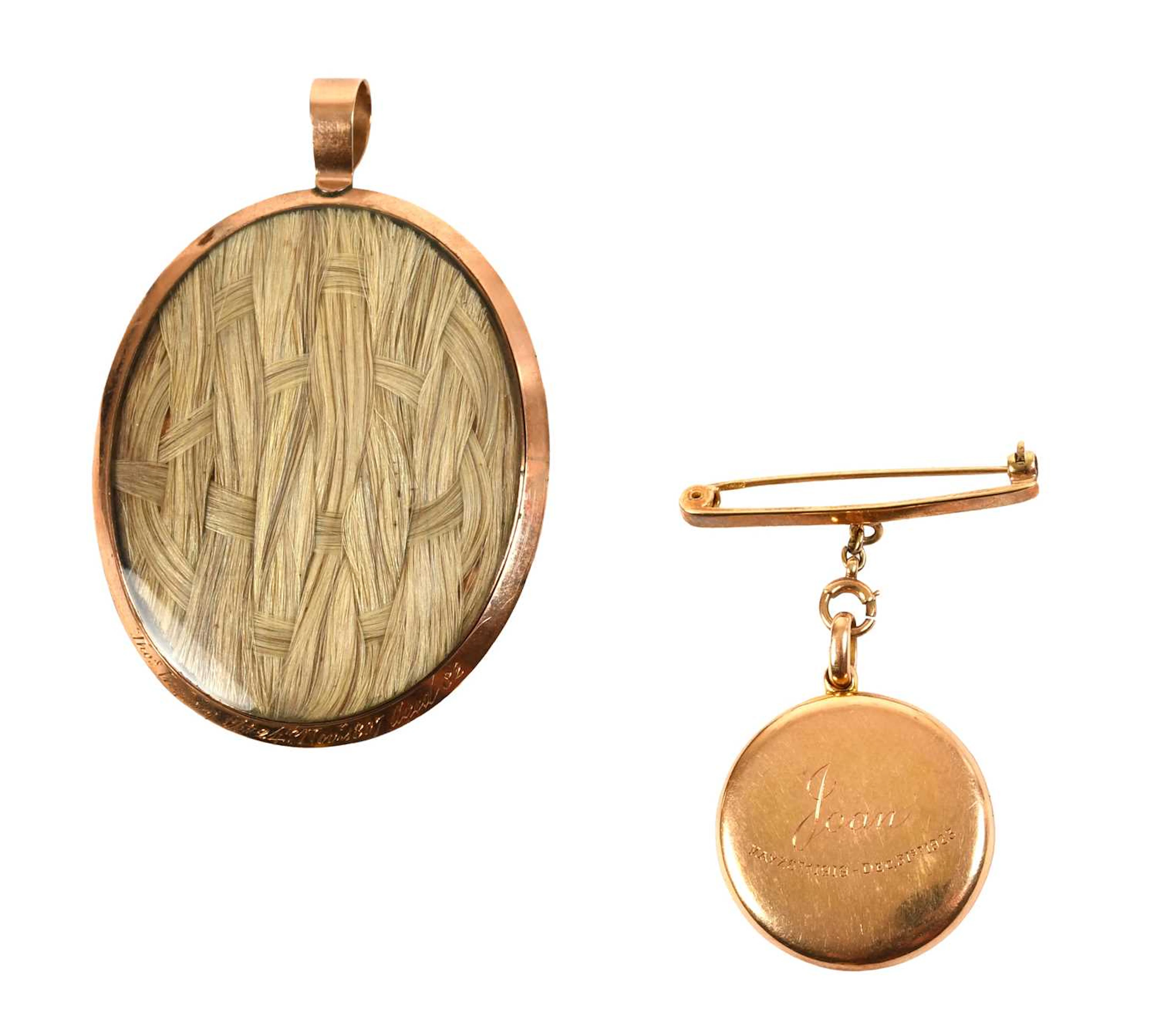 A Hairwork Mourning Pendant/Locket, A 9 Carat Gold Fob Locket