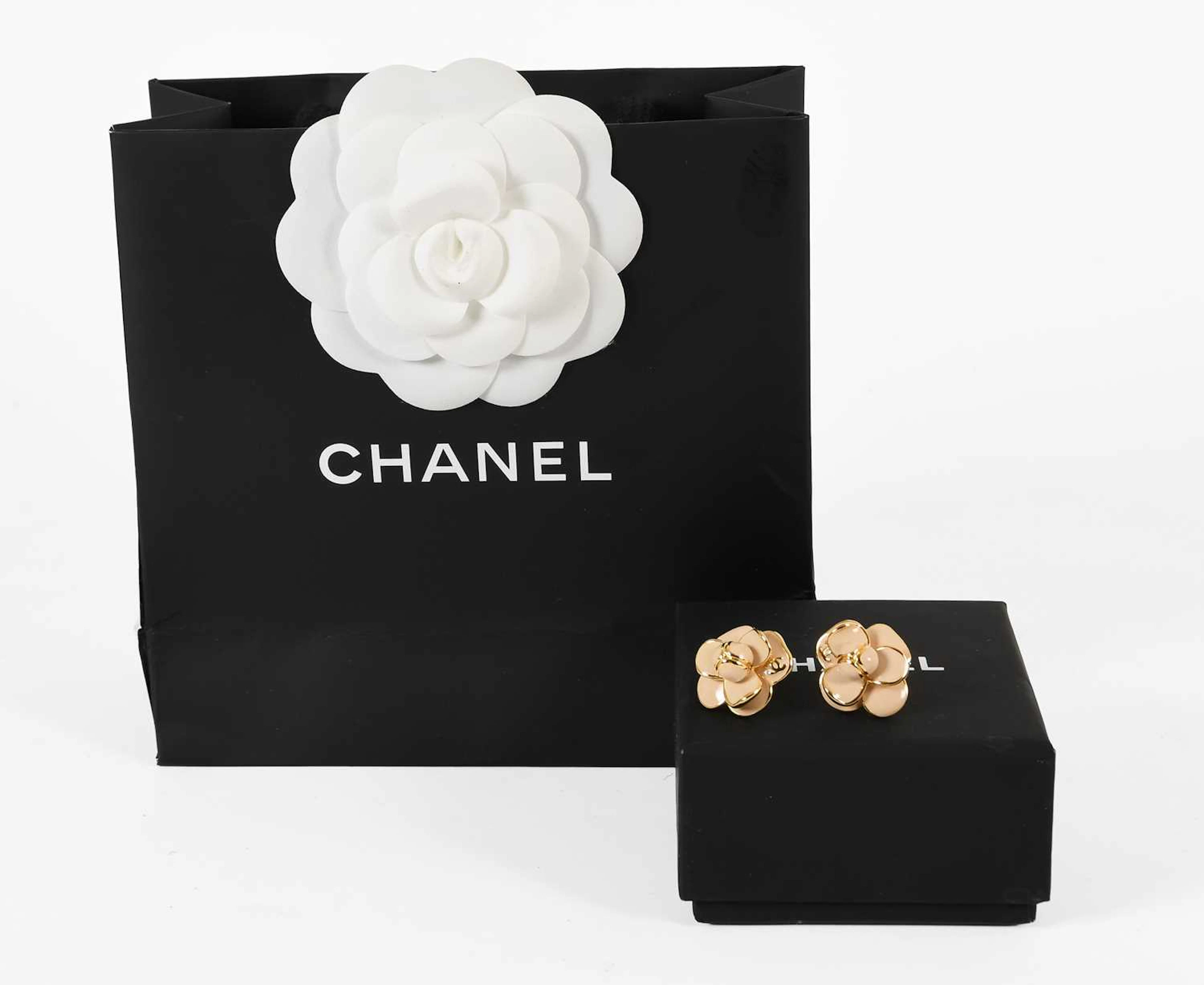 Chanel Camellia Metal and Resin Stud Earrings